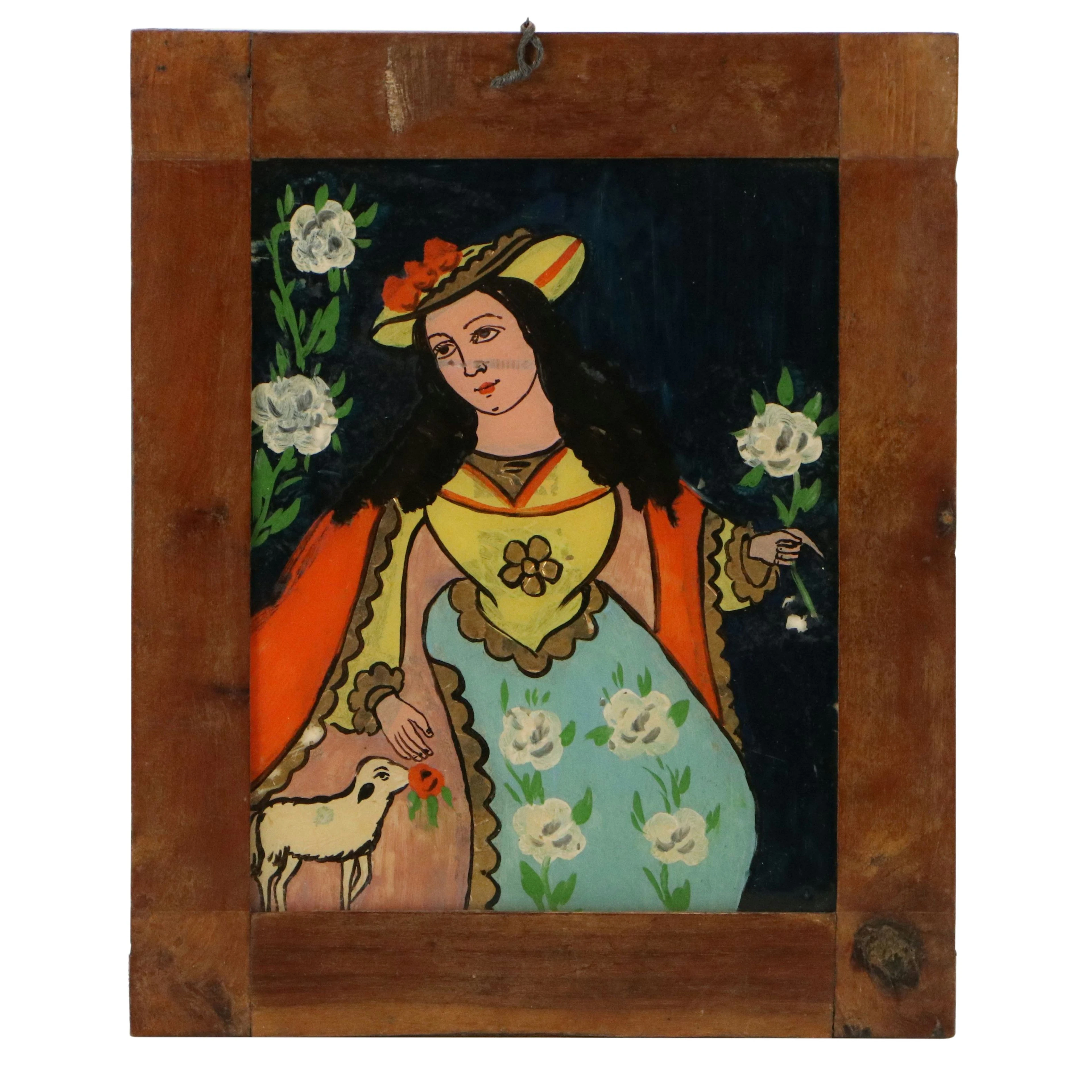 Mexican School Reverse Glass Painting of the Divina Pastora, Circa 19th C.