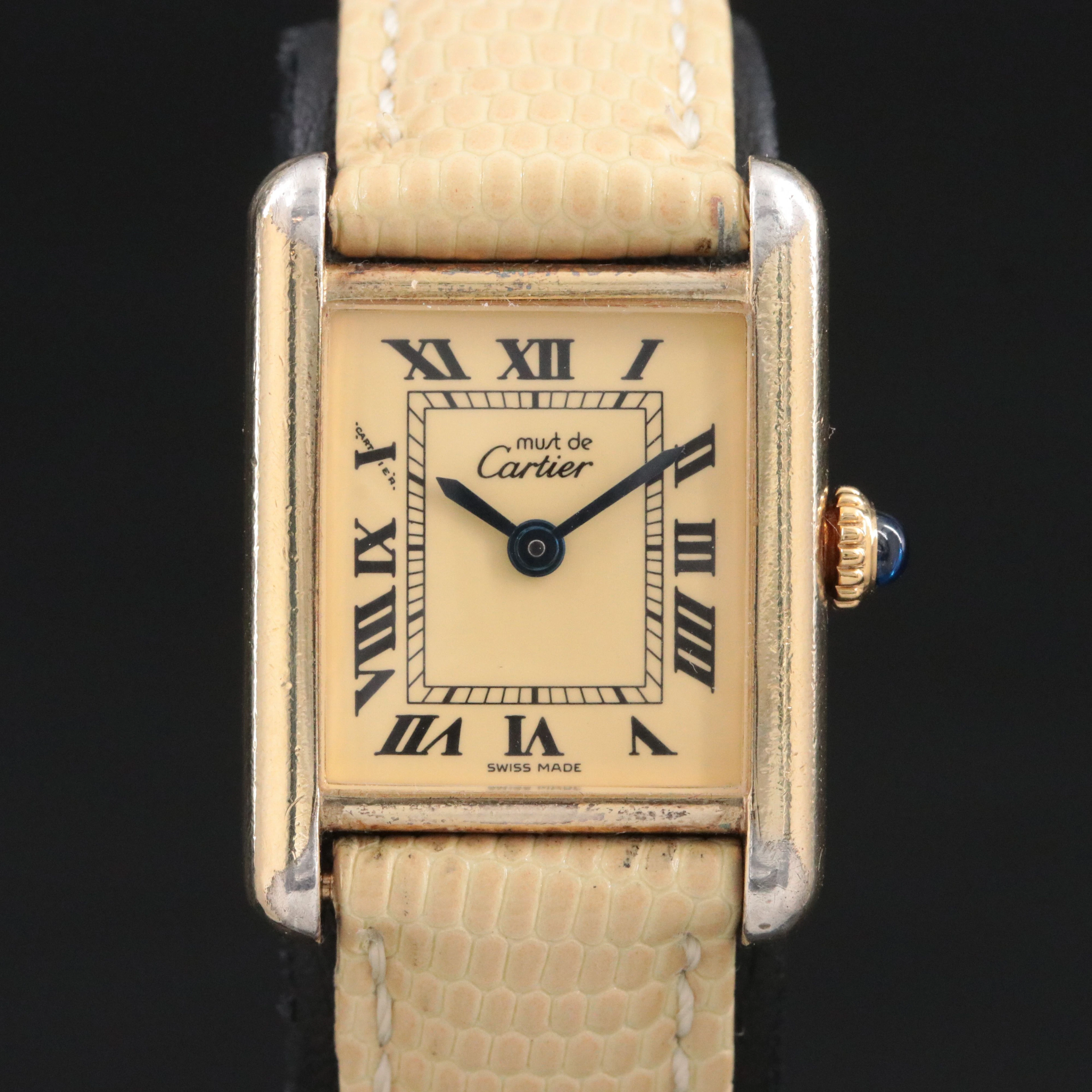 Cartier Must De Cartier 925 Argent 20.5mm Tank Stem Wind Watch