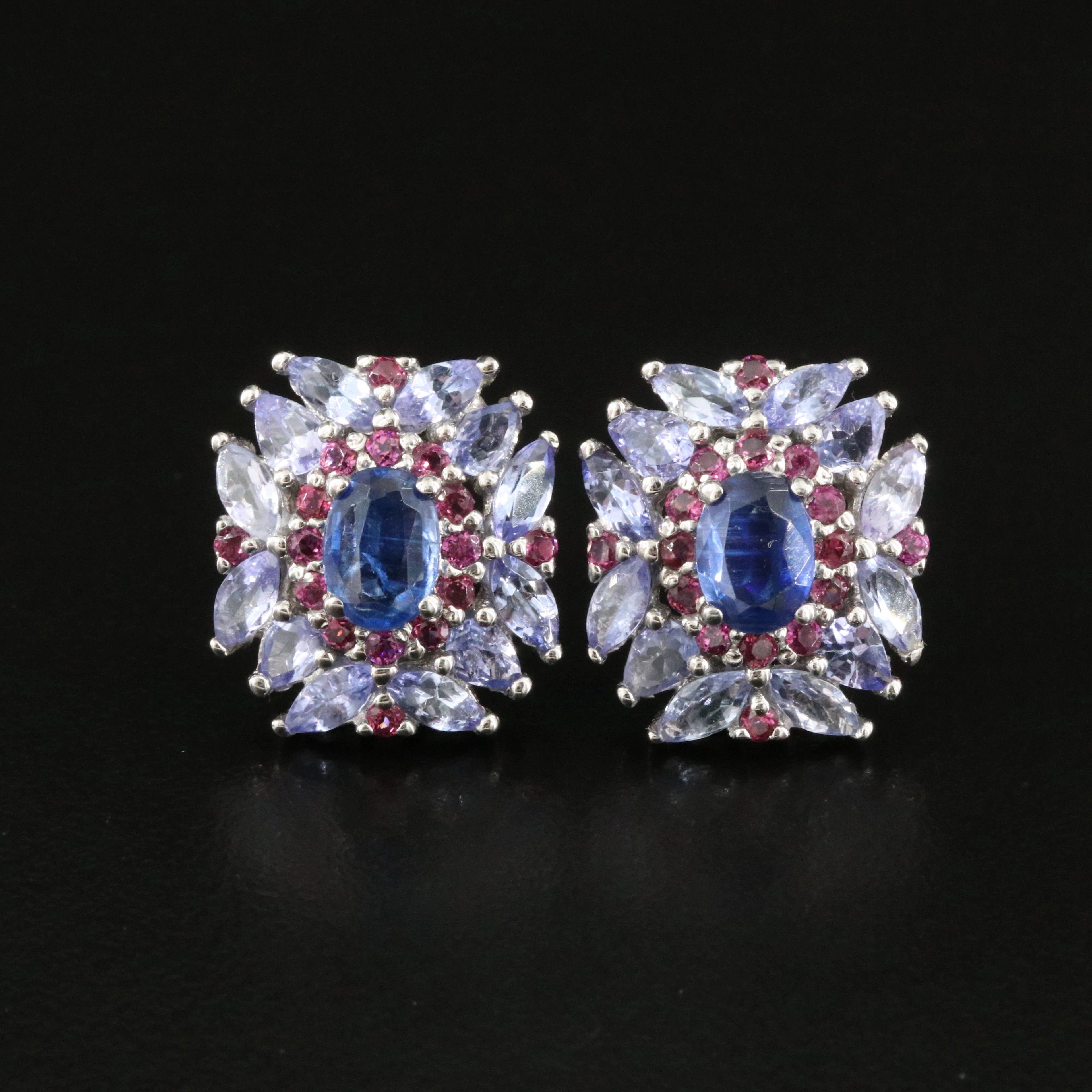 Sterling Kyanite, Tanzanite and Garnet Earrings