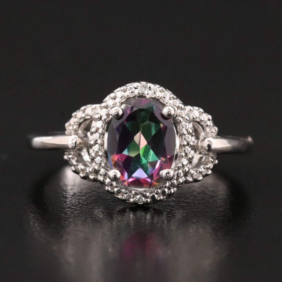 Sterling Topaz and Diamond Ring