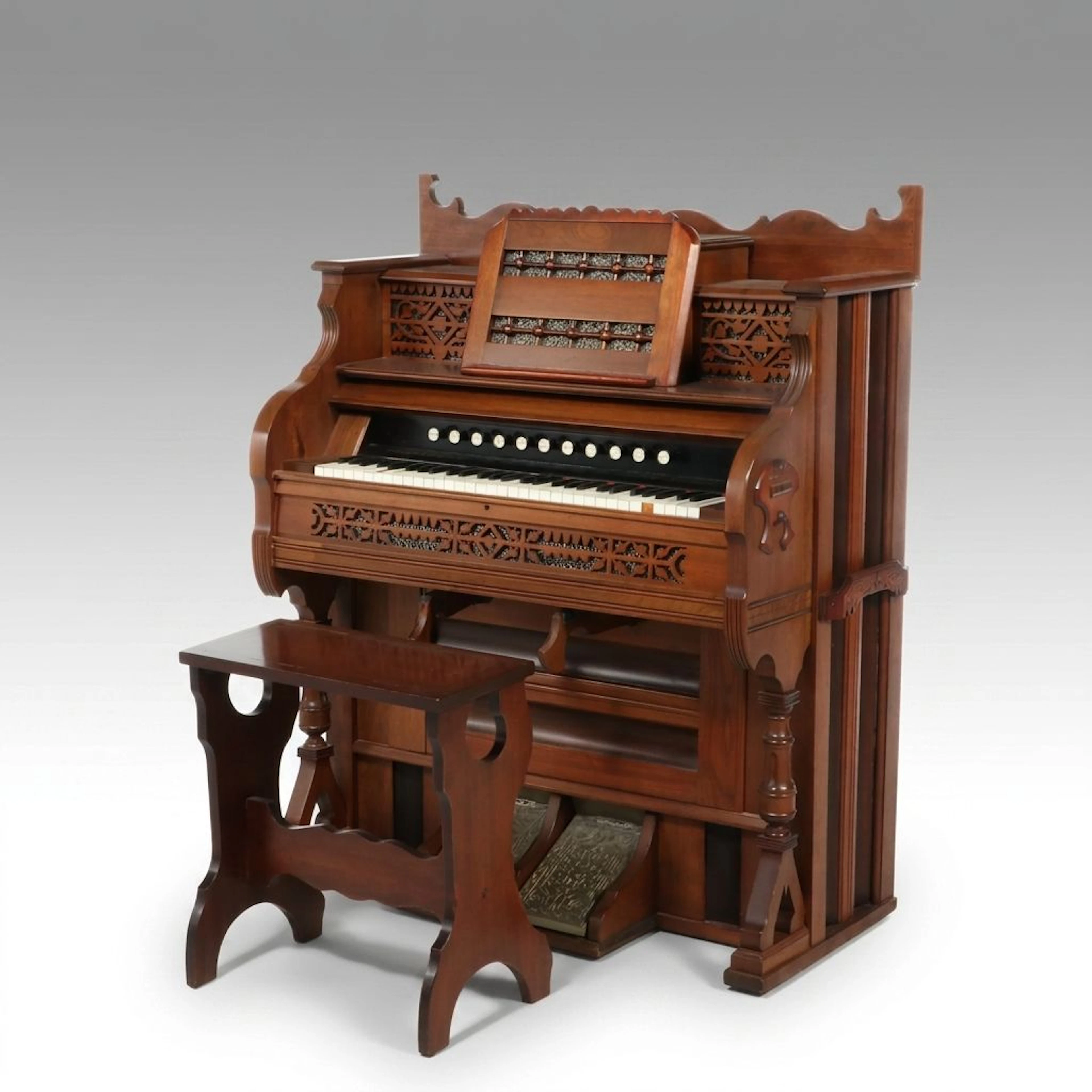 Clough & Warren Victorian Walnut Parlor Organ with Stool, Late 19th Century
