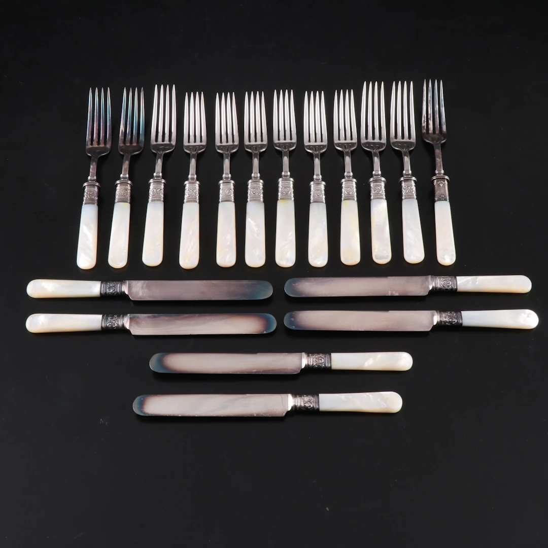 Landers, Frary and Clark Mother-of-Pearl and Sterling Handled Knives and Forks