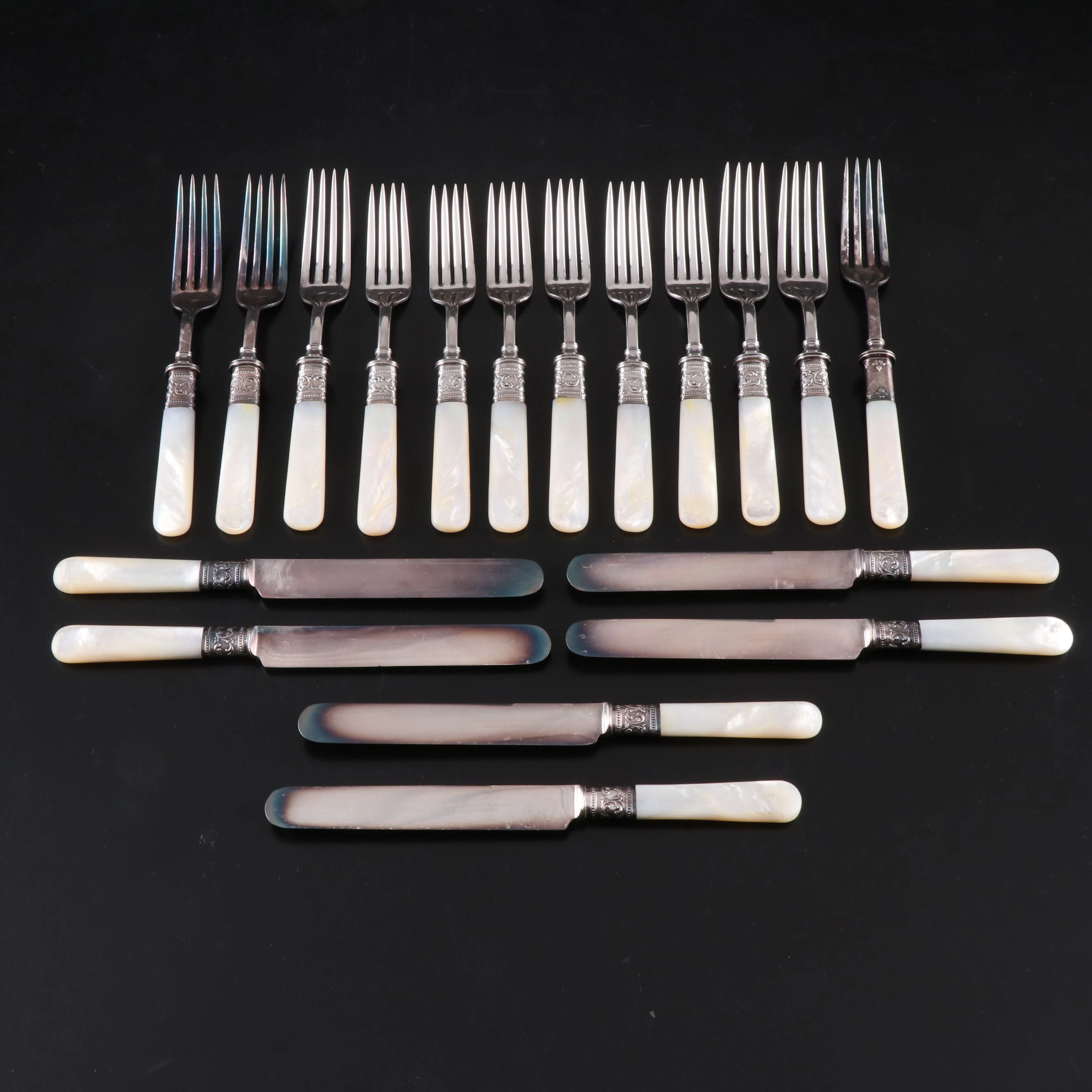 Landers, Frary and Clark Mother-of-Pearl and Sterling Handled Knives and Forks