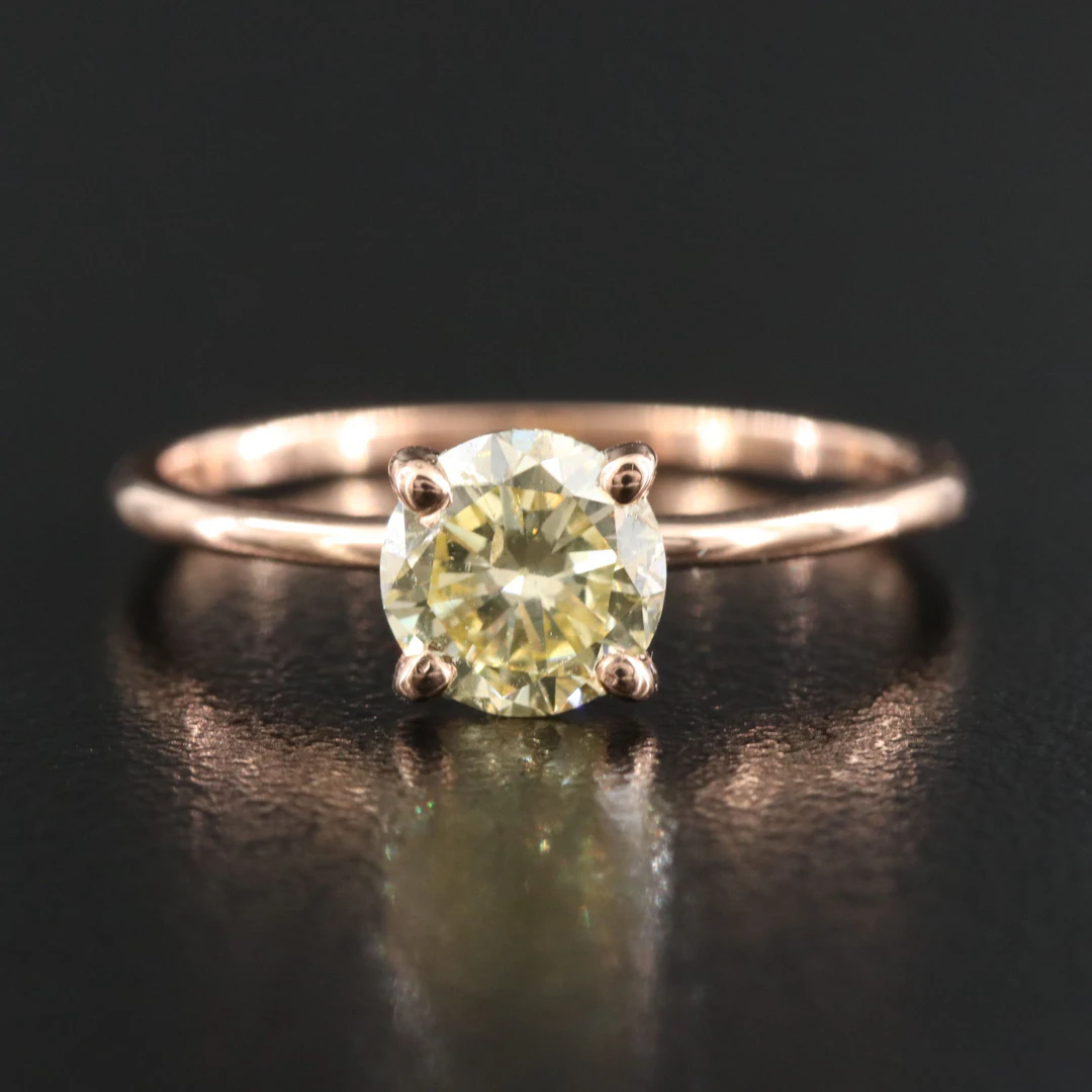 14K Rose Gold 1.01 CT Fancy Yellow Diamond Solitaire Ring