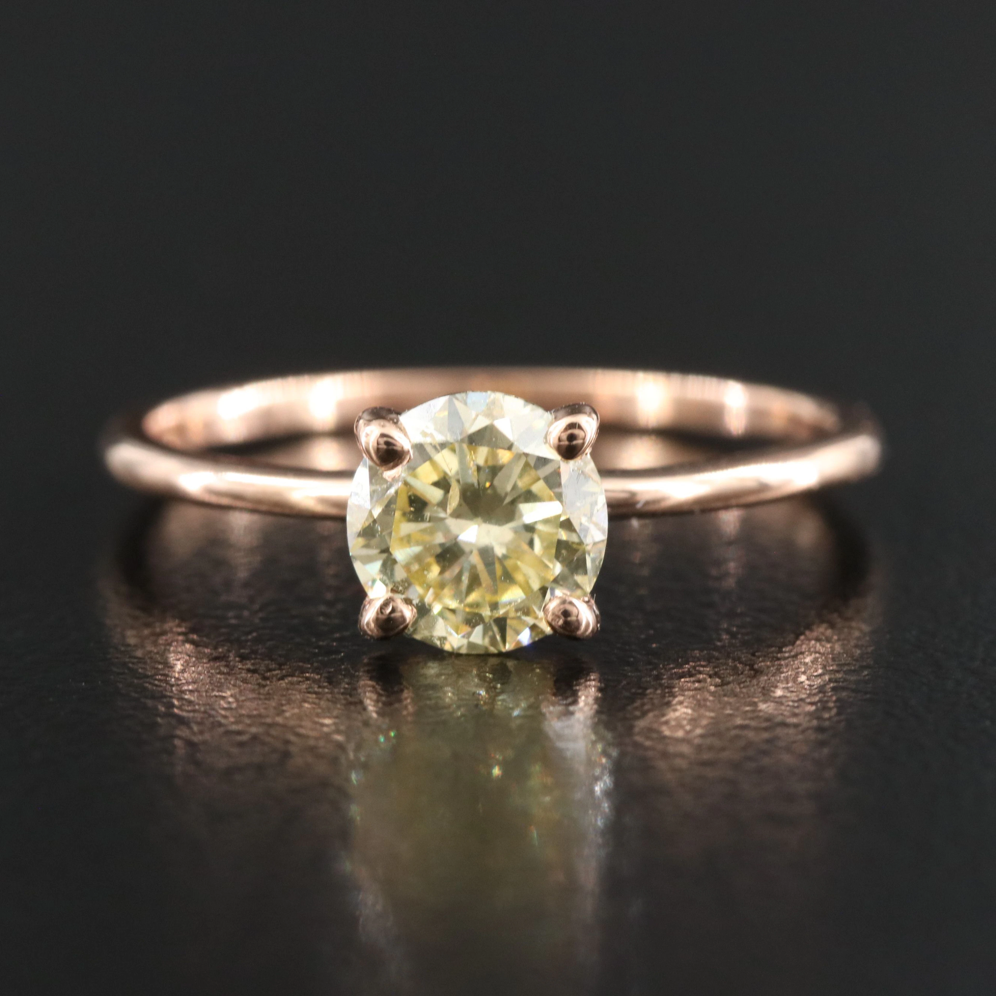 14K Rose Gold 1.01 CT Fancy Yellow Diamond Solitaire Ring