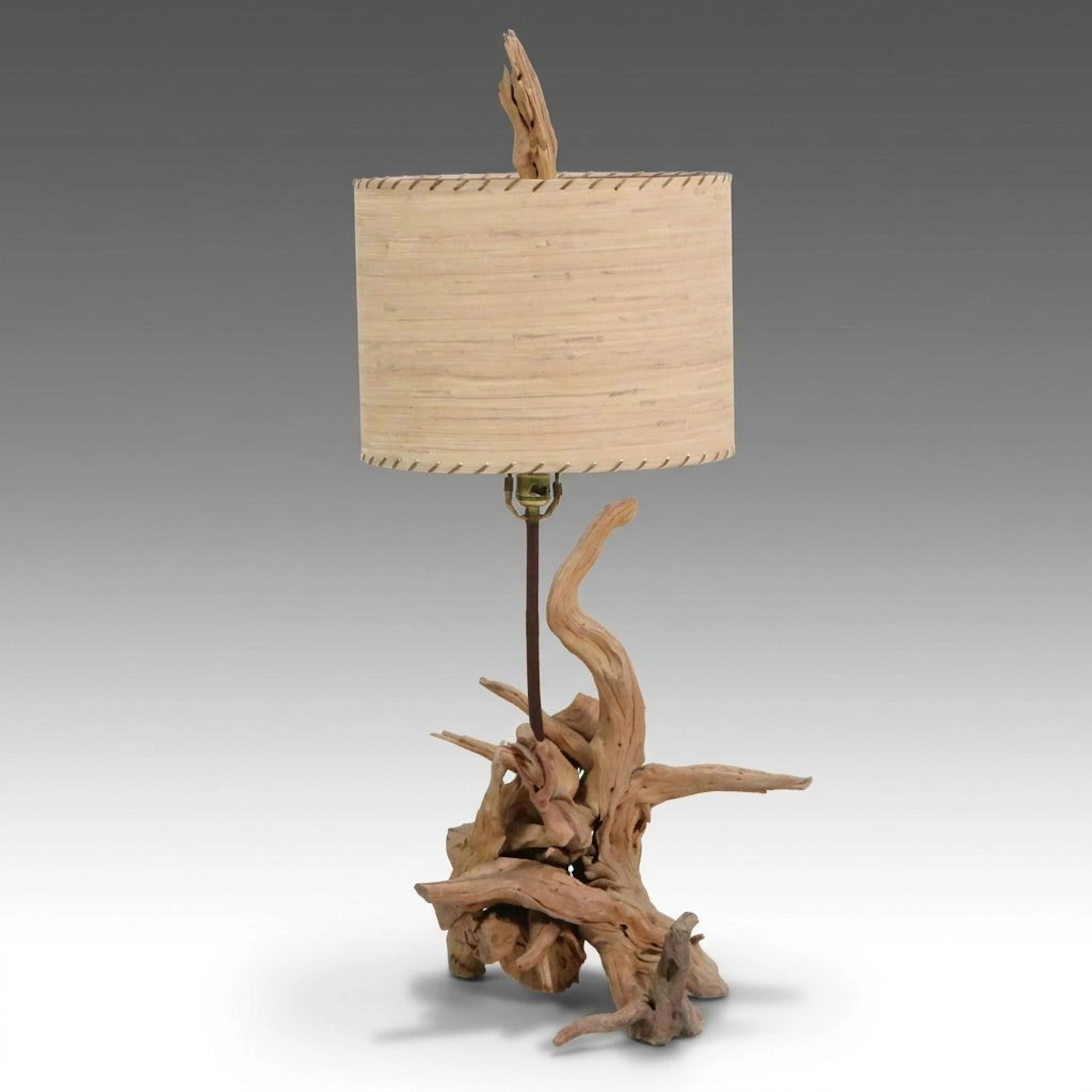Sculptural Driftwood Table Lamp with Wood Finish Shade