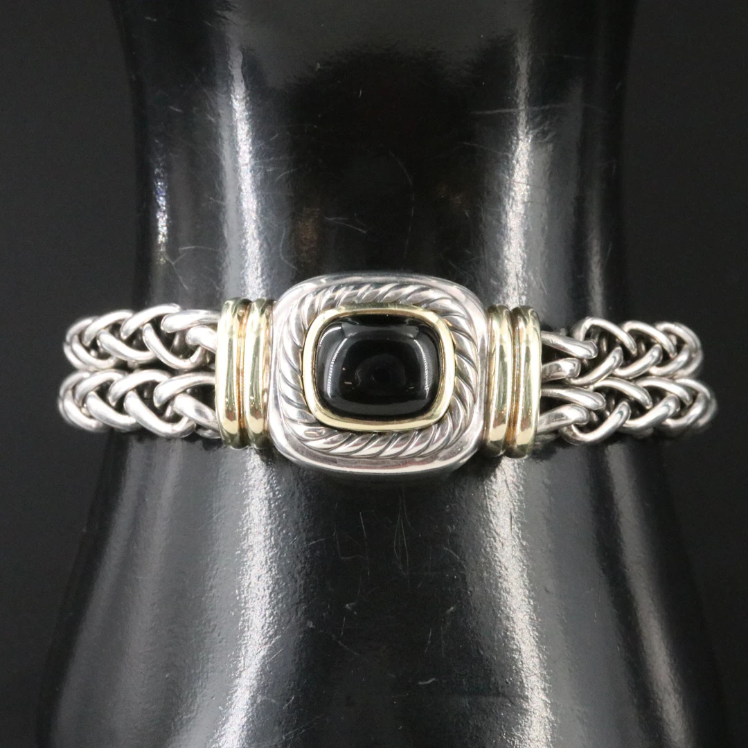David Yurman Albion Sterling, 14K and Black Onyx Double Chain Bracelet