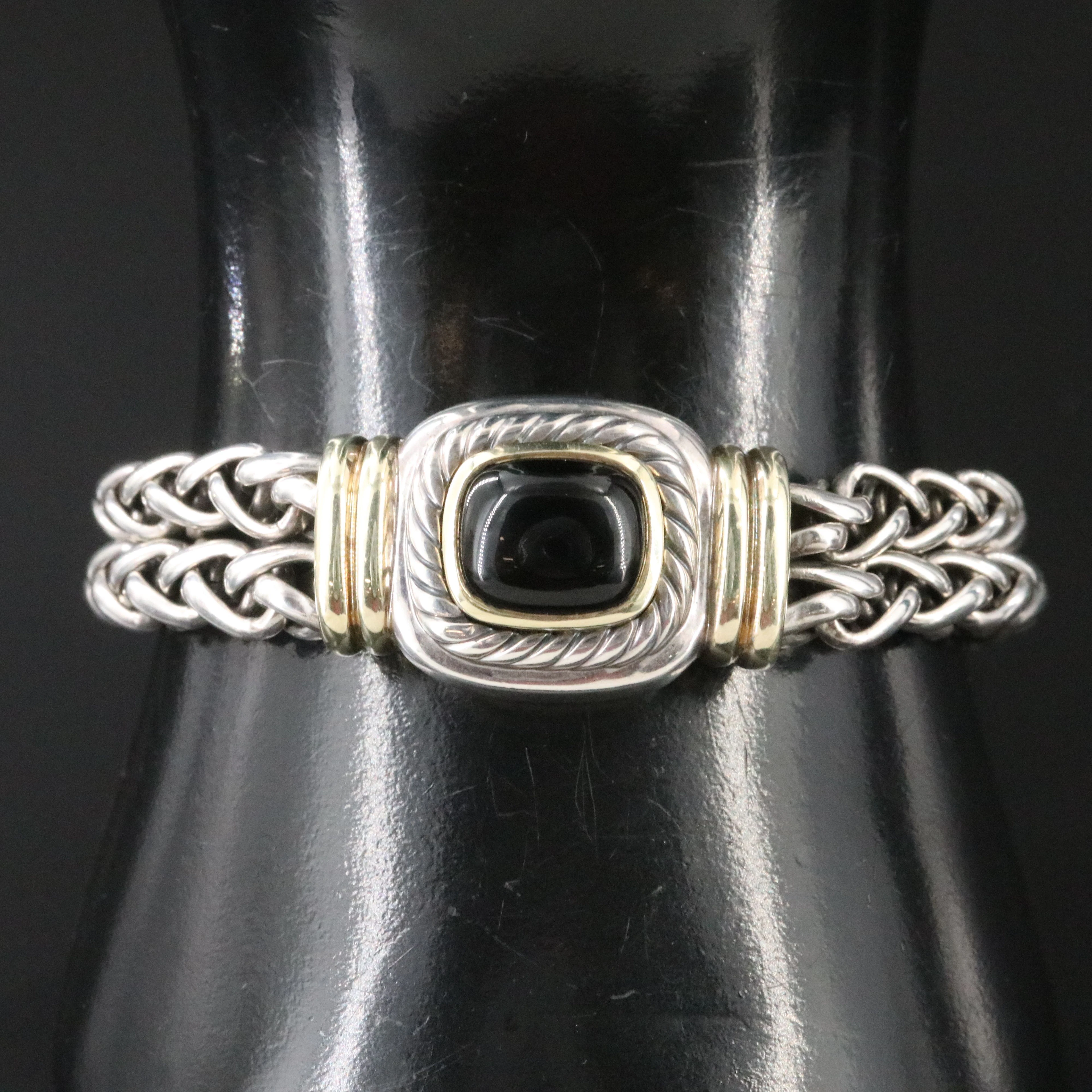 David Yurman Albion Sterling, 14K and Black Onyx Double Chain Bracelet
