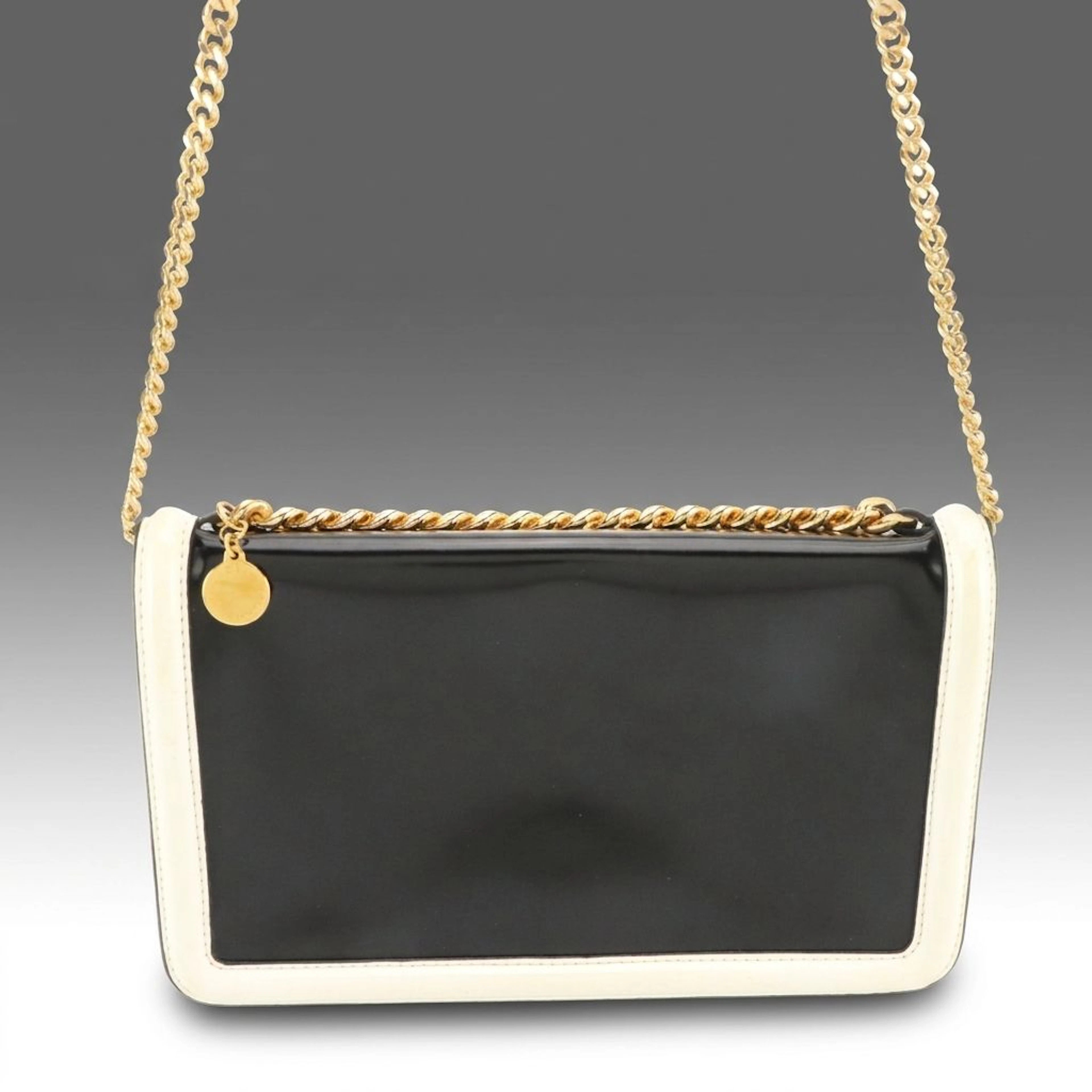 Stella McCartney Flap Chain Crossbody Bag in Black and White Patent Leather