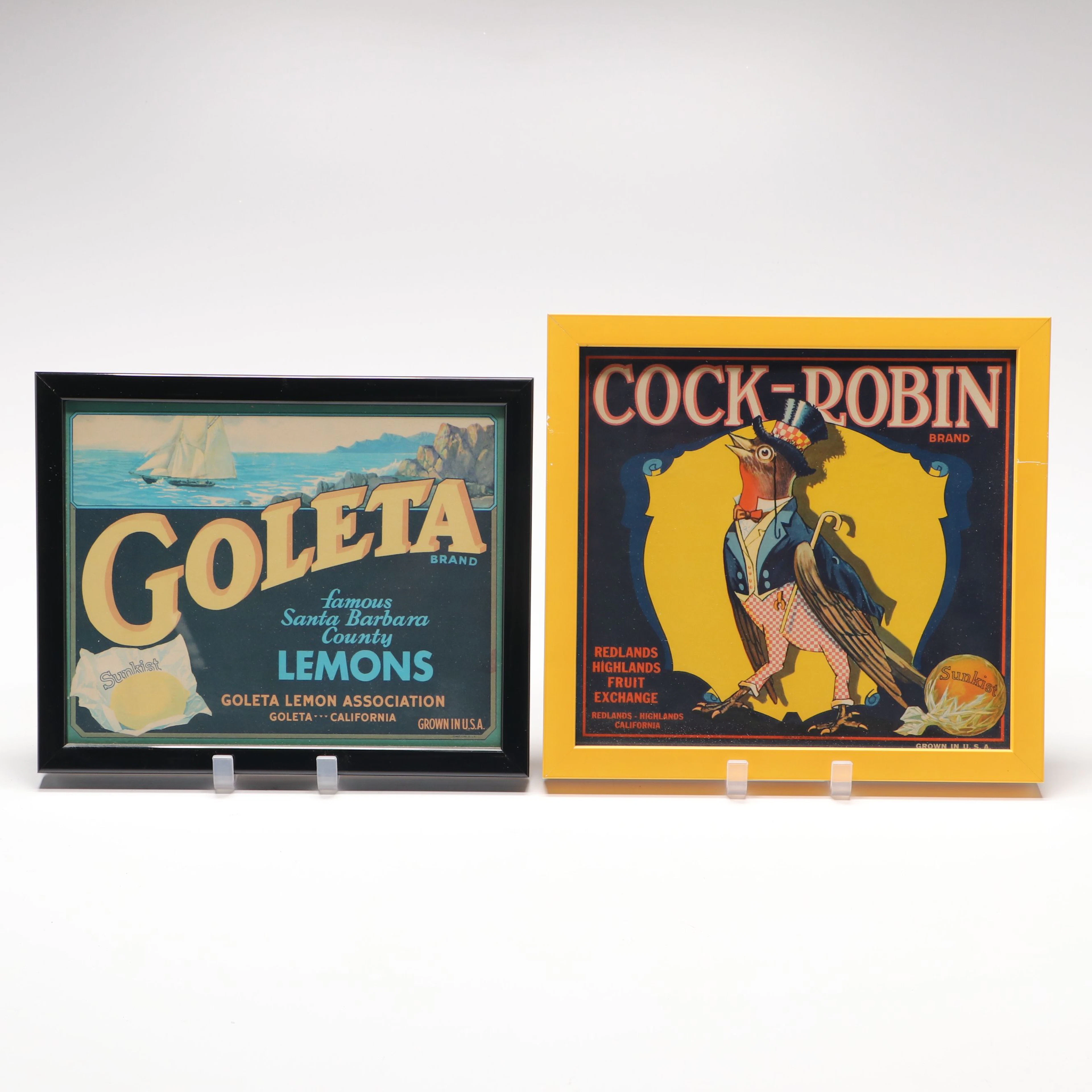 Sunkist "Goleta" and "Cock-Robin" Framed Advertisements