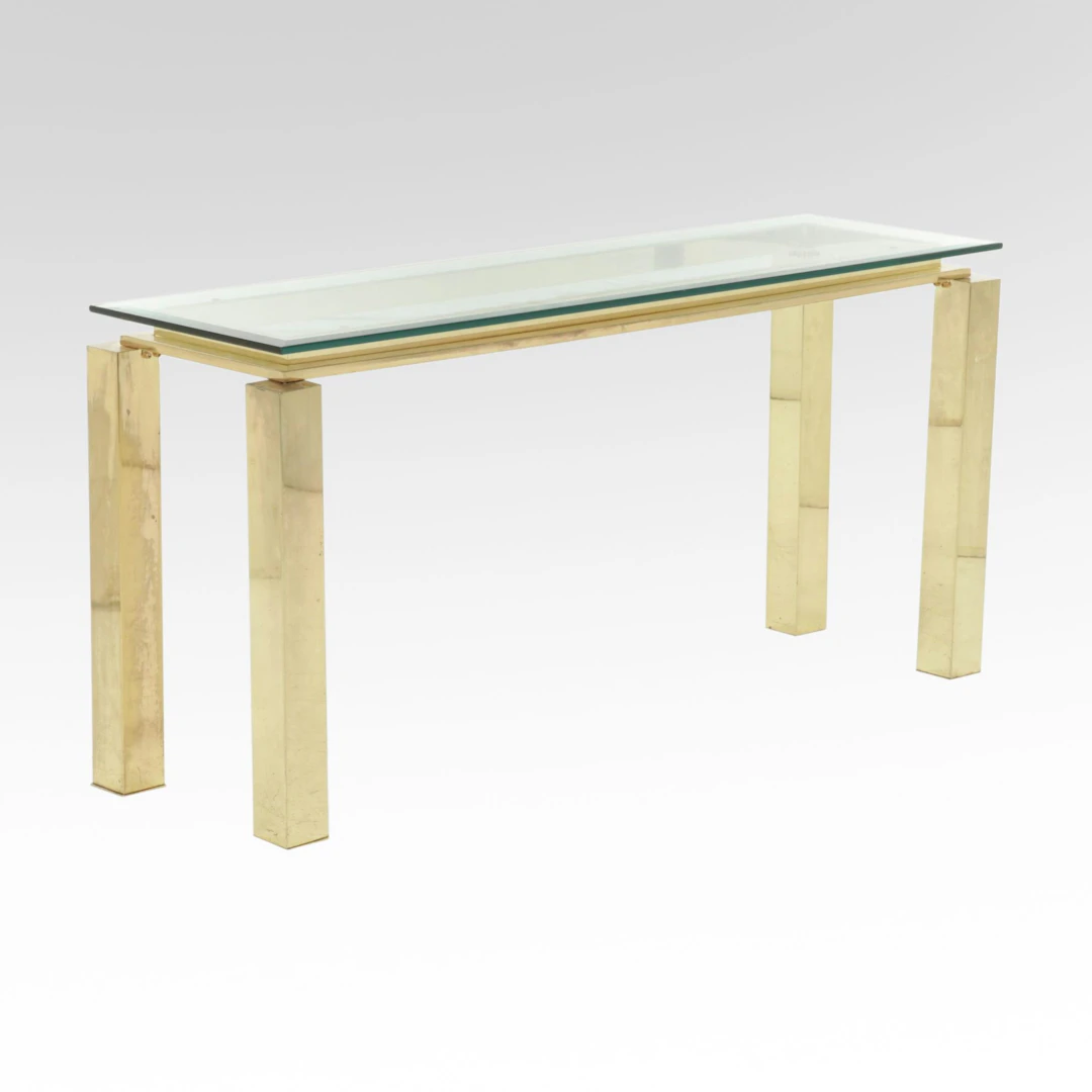 Modernist Glass-Top Brass Console Table, Late 20th Century