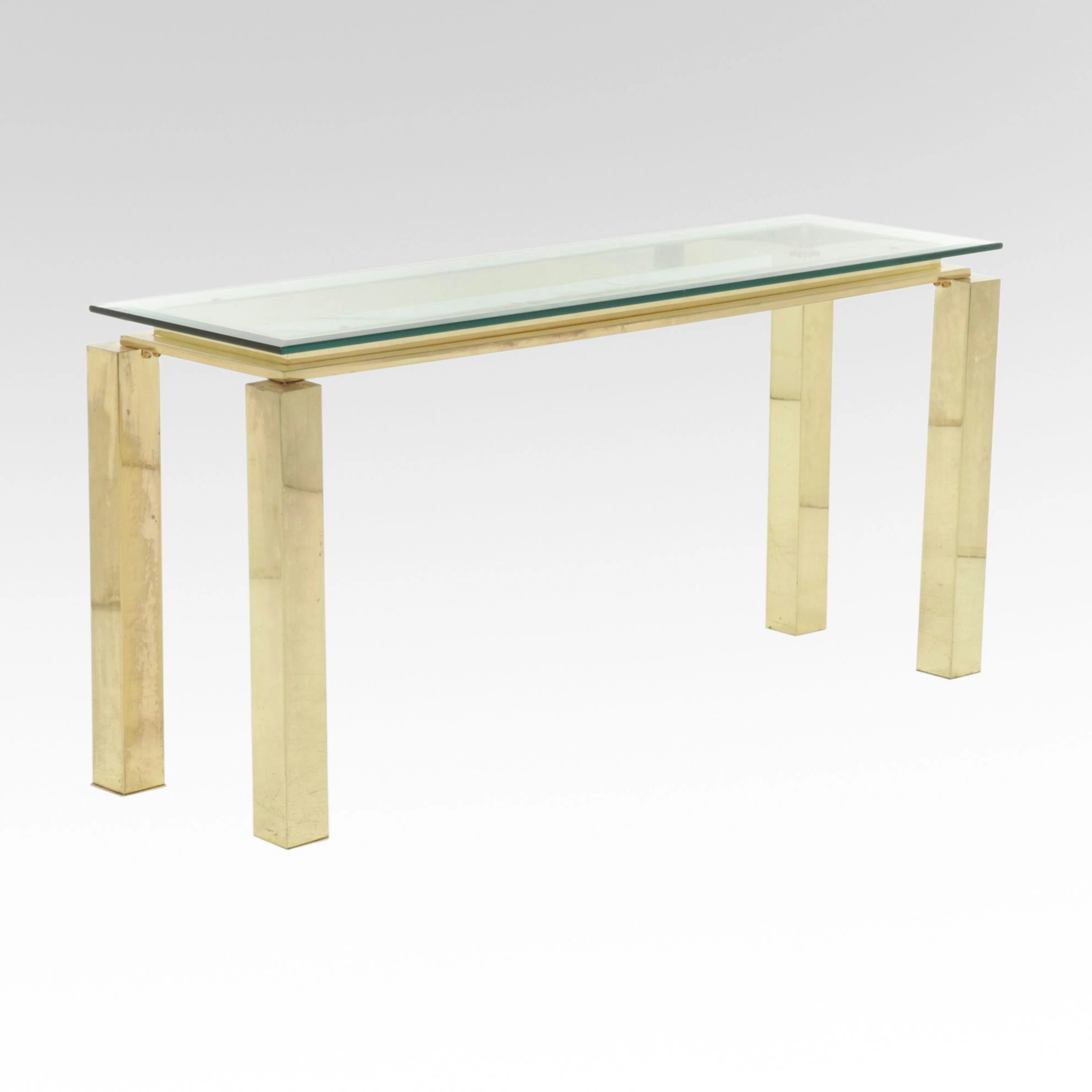 Modernist Glass-Top Brass Console Table, Late 20th Century