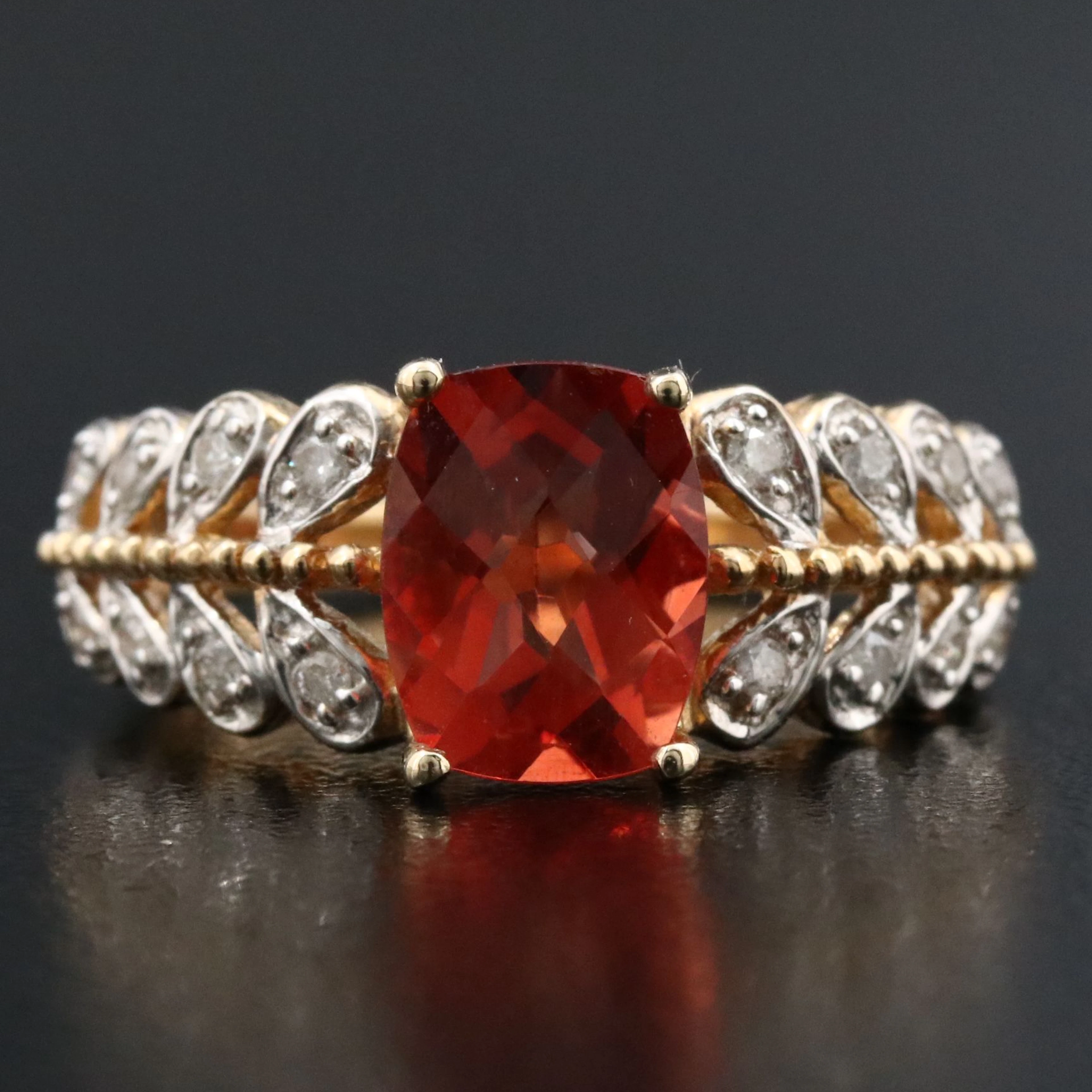 14K Sunstone and Diamond Ring