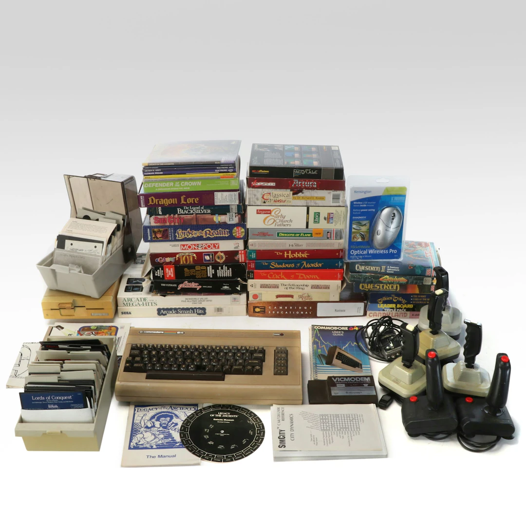Commodore 64 Computer System, Software, Joysticks, and Accessories