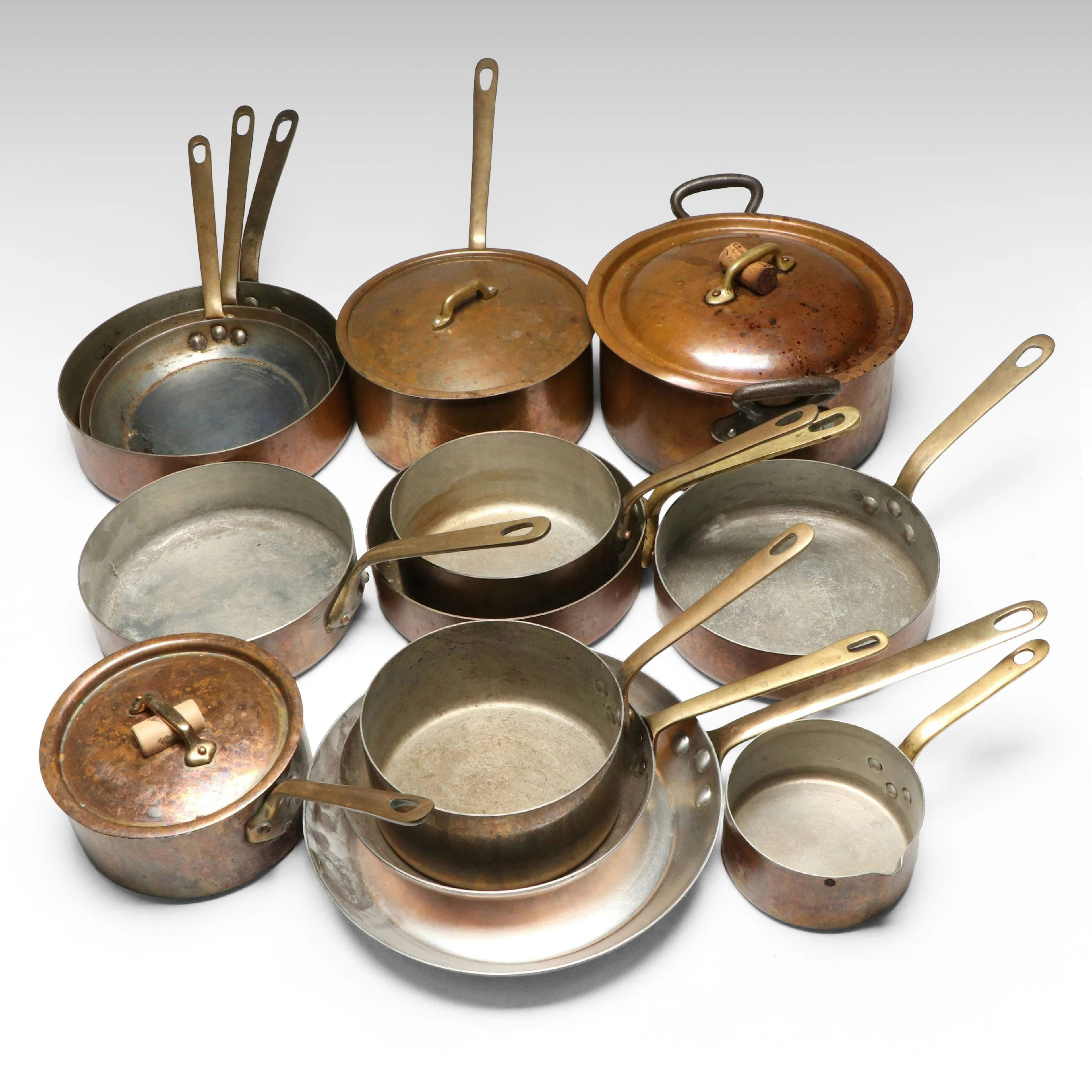 French Copper-Toned Pots, Sauce Pans, and More