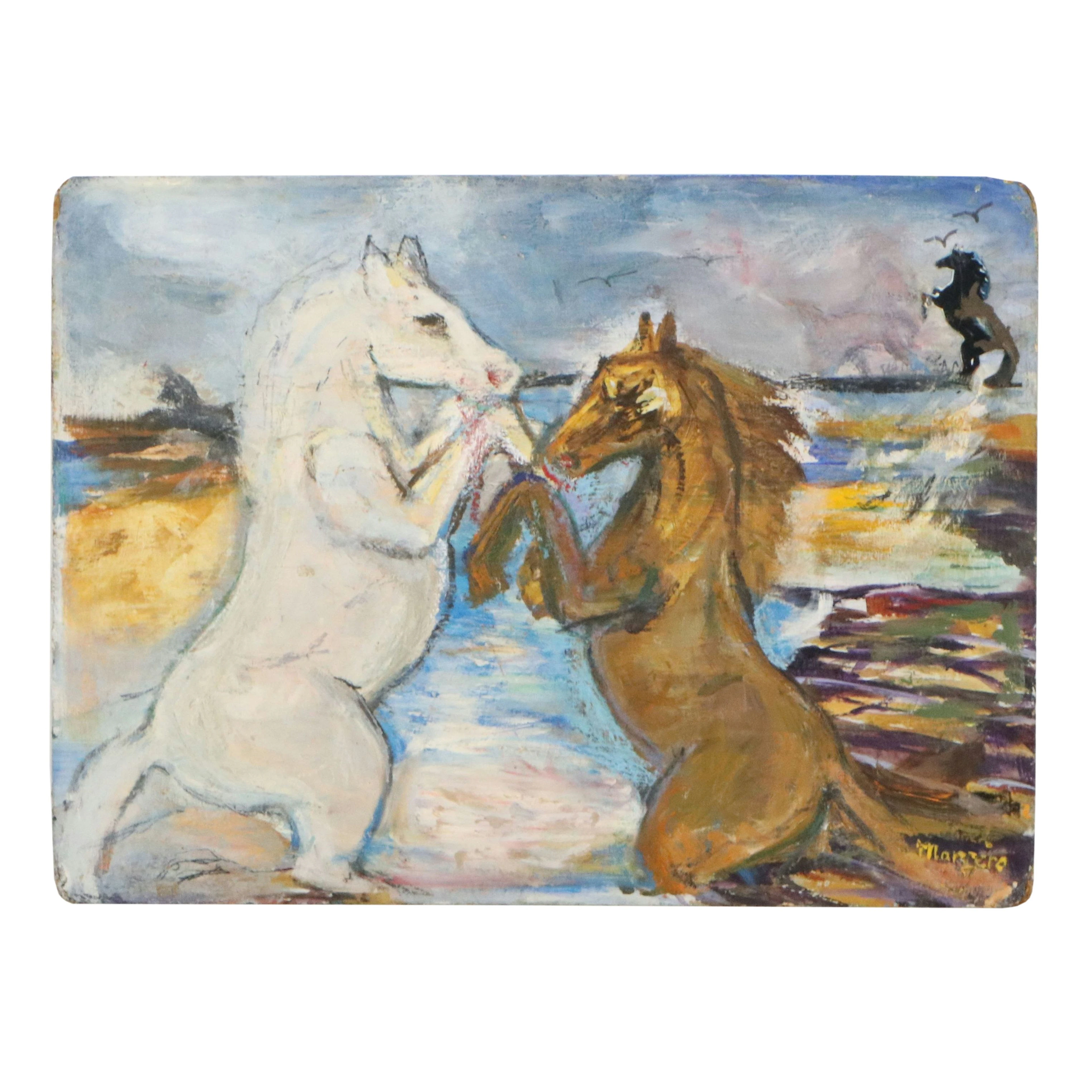 Edith Susarret Marrero Oil Painting of Horses in Landscape