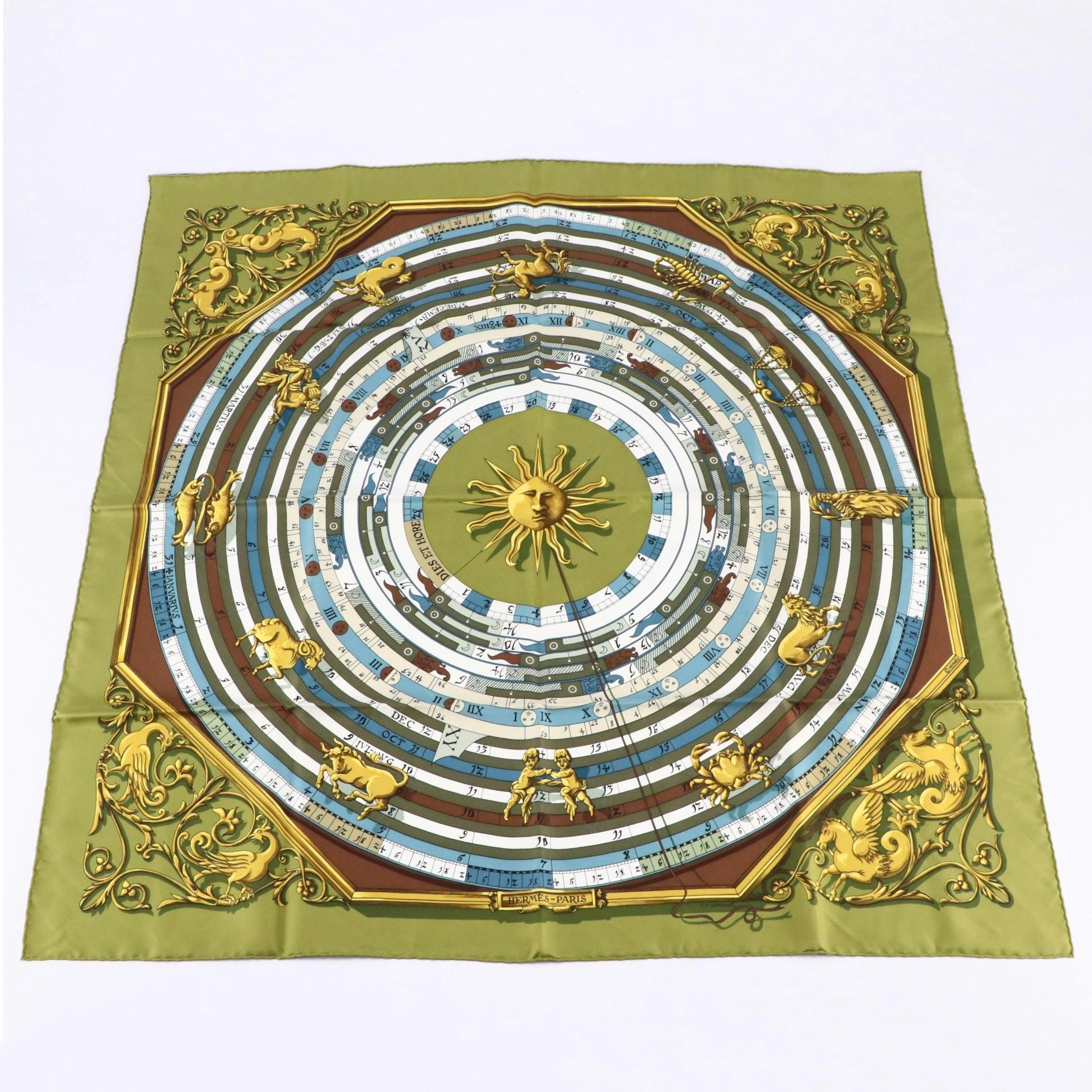 Hermès "Dies Et Hore" Silk Twill Scarf 90