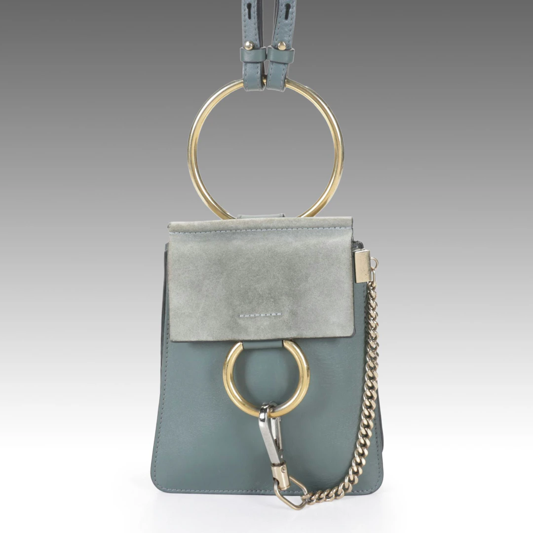 Chloé Mini Faye Crossbody Bracelet Bag in Cloudy Blue Suede and Calfskin
