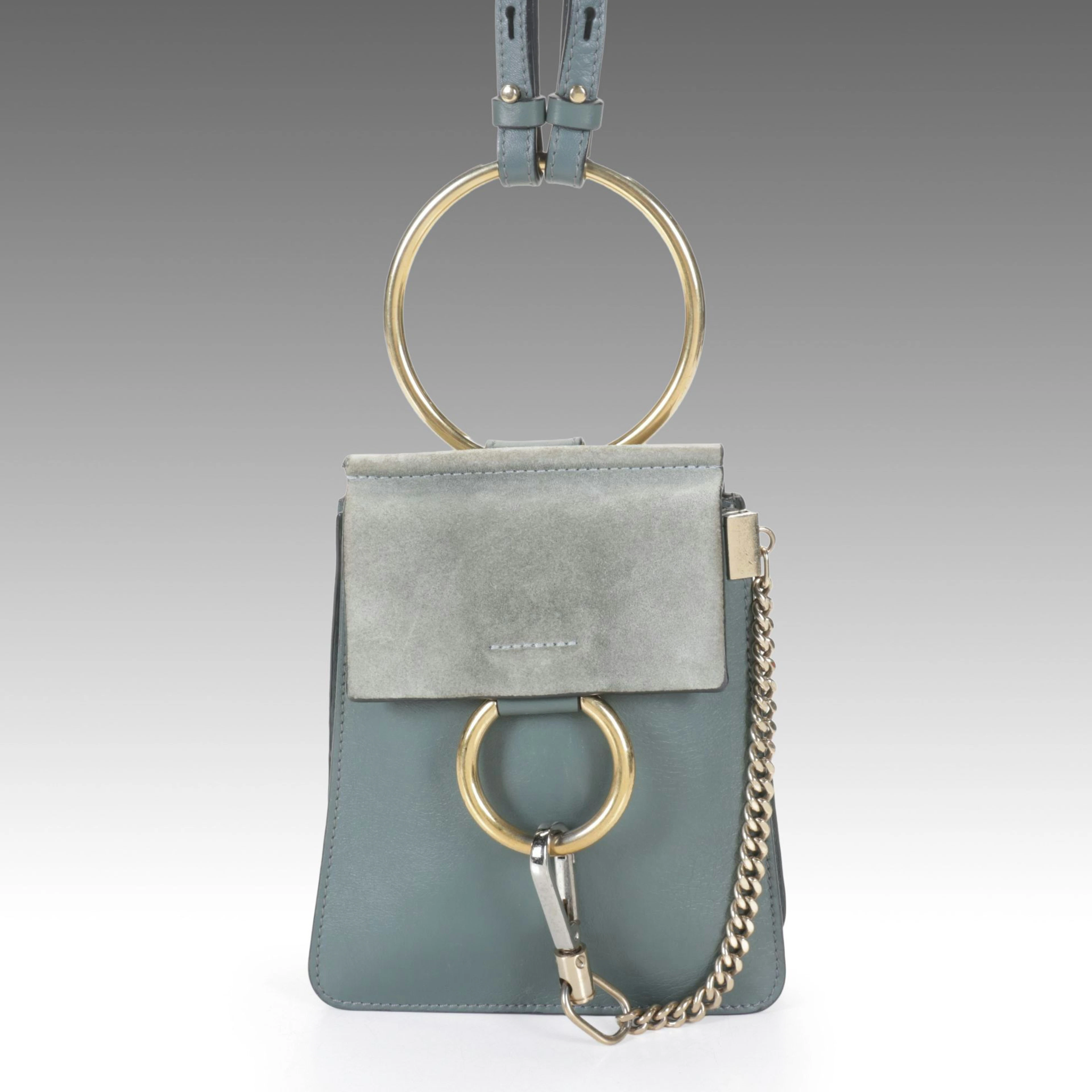 Chloé Mini Faye Crossbody Bracelet Bag in Cloudy Blue Suede and Calfskin