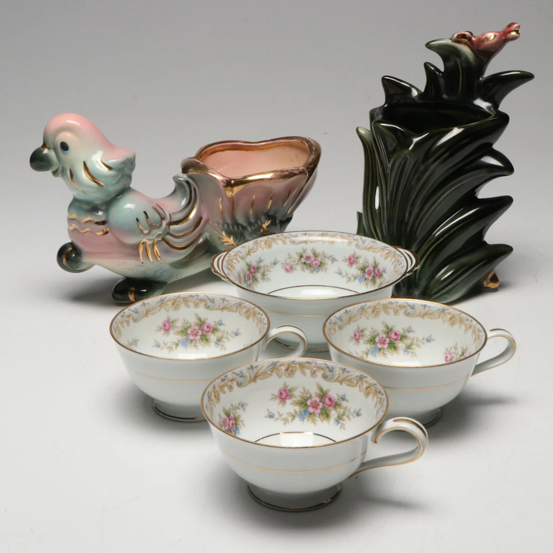 Hull Pottery Figural Ceramic Planters with Noritake "Somerset" Dishes