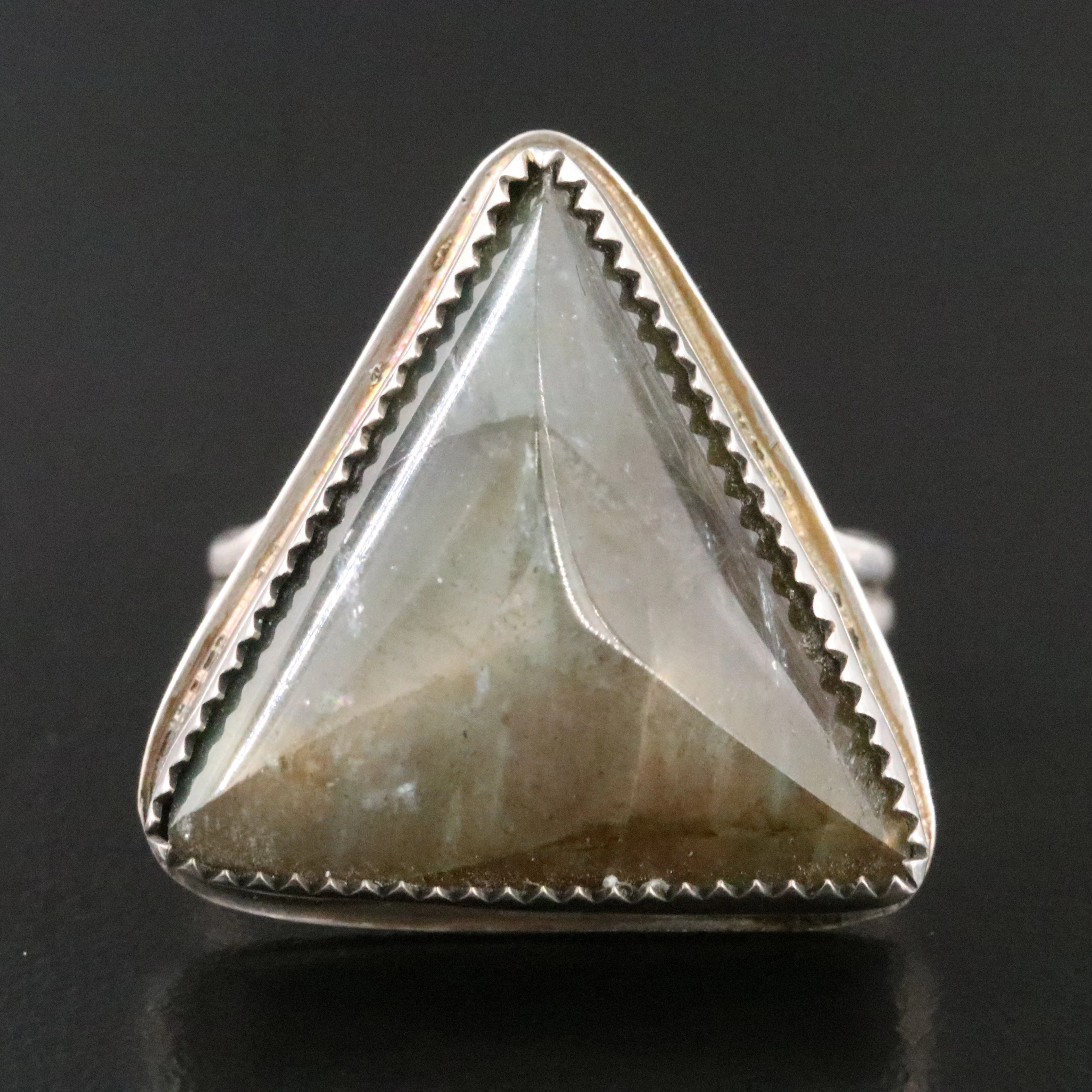 Signed Sterling Labradorite Triangular Ring
