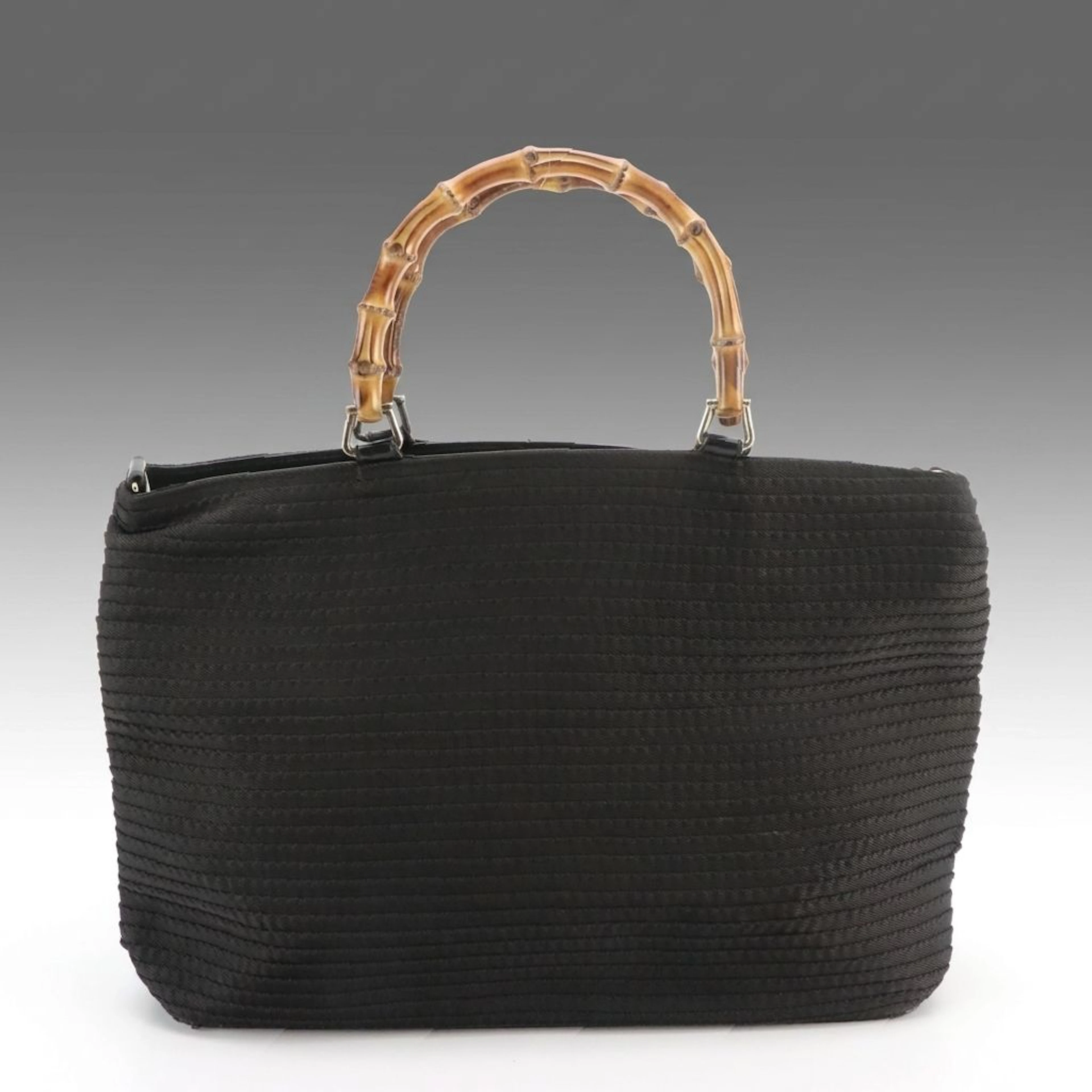 Gucci Bamboo Top Handle Bag in Black Nylon Twill