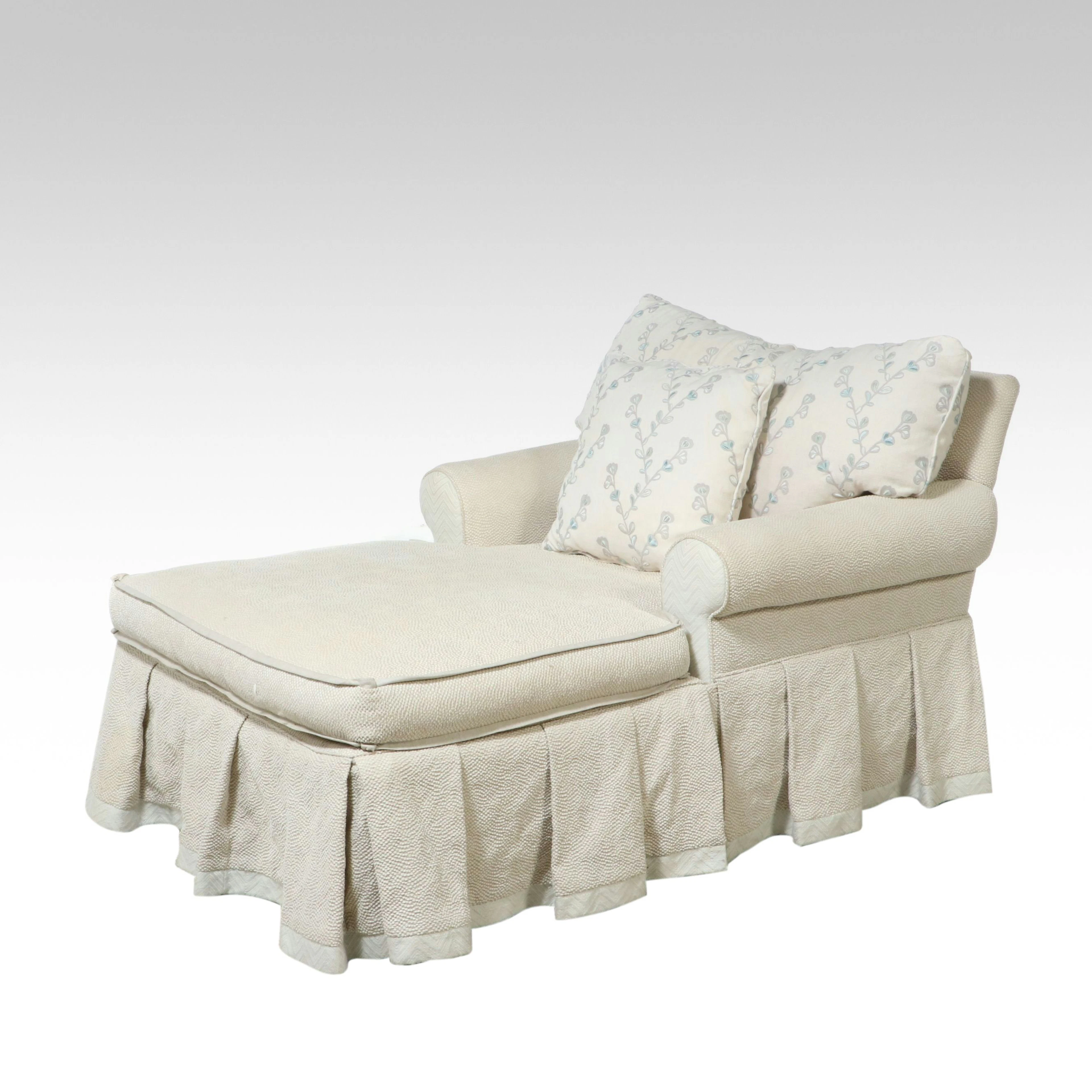 Upholstered and Skirted Chaise Lounge, Late 20th Century