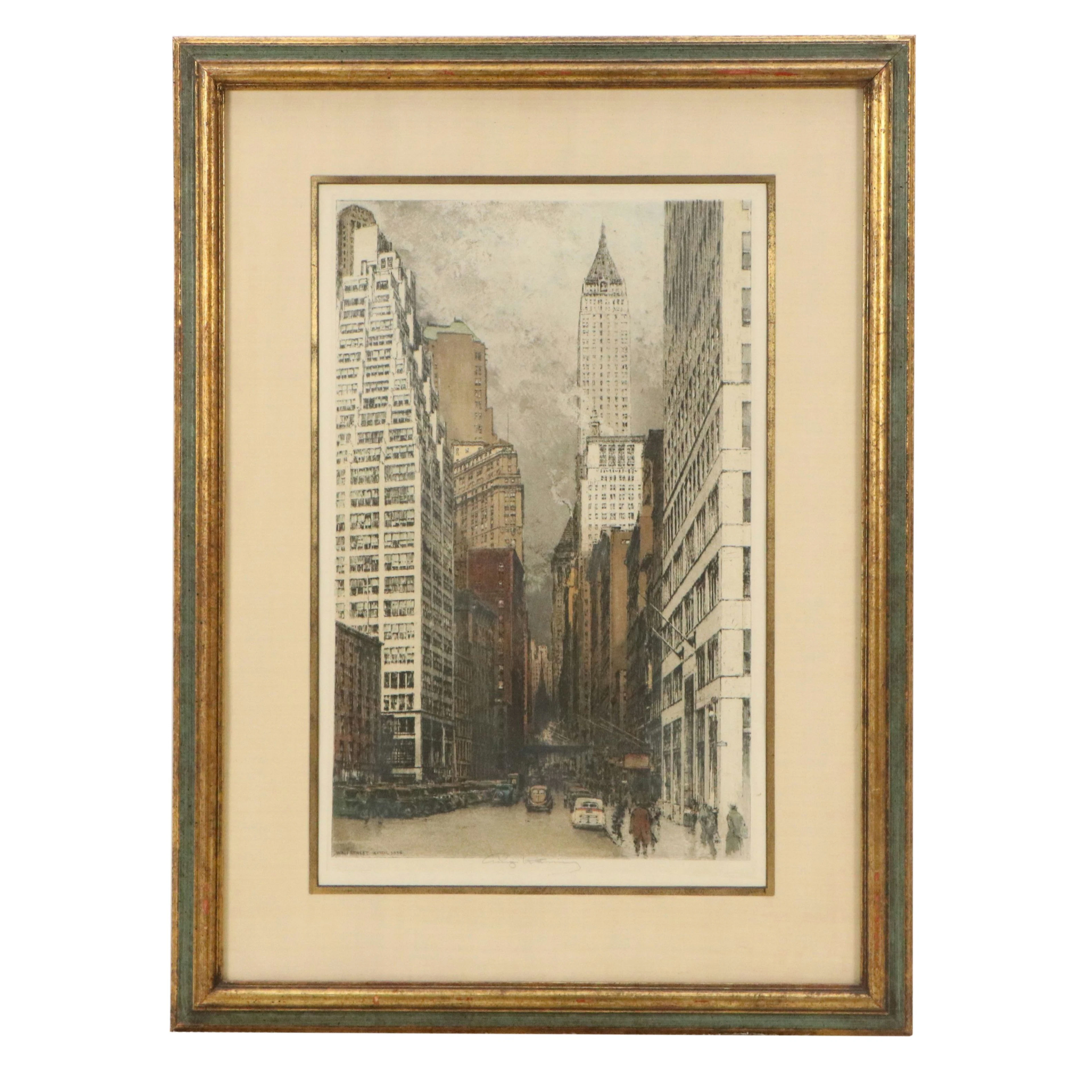 Luigi Kasimir Etching à la Poupée "New York, Wall Street," 1936