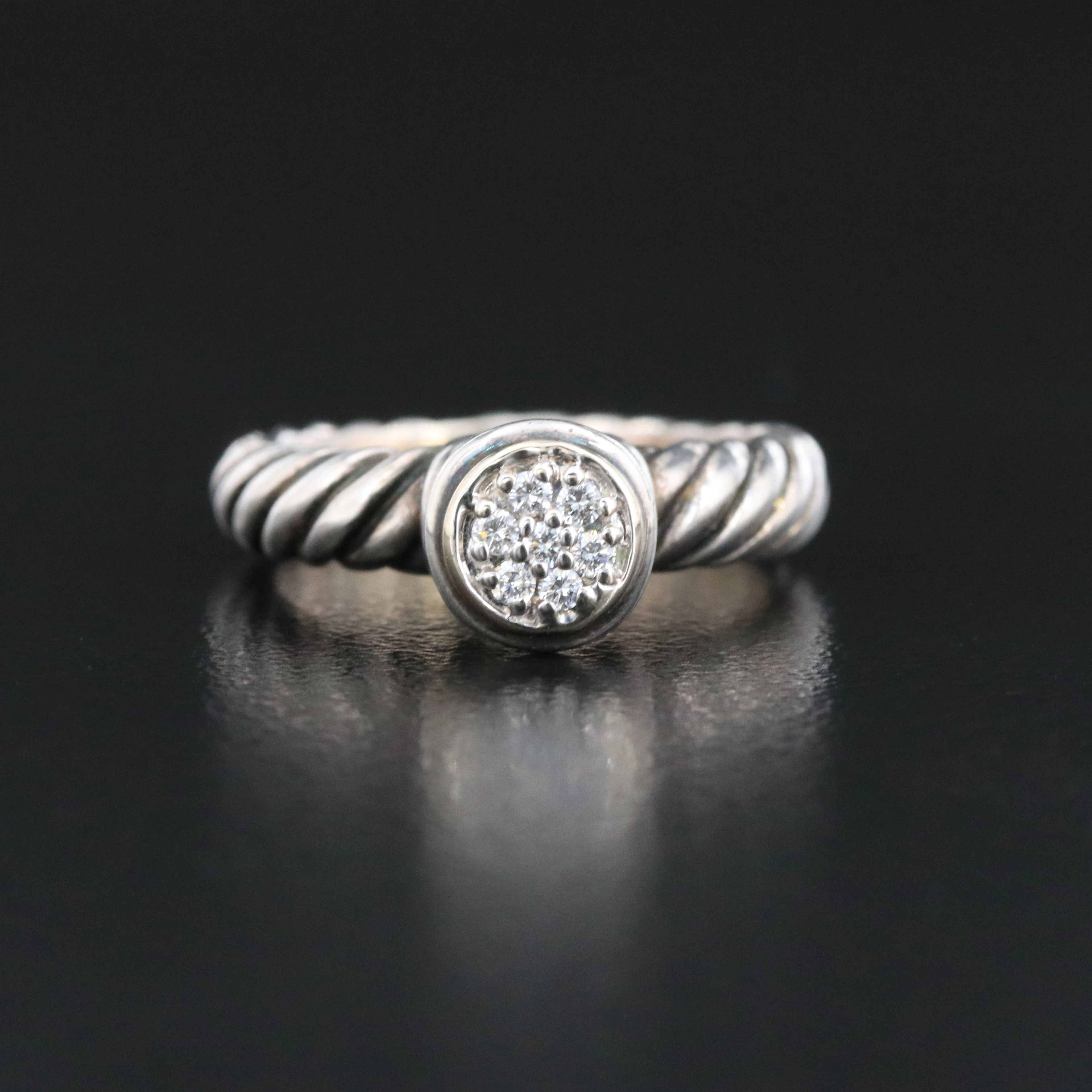 David Yurman Sterling Petite Pavé Diamond Cable Ring with 18K Accent