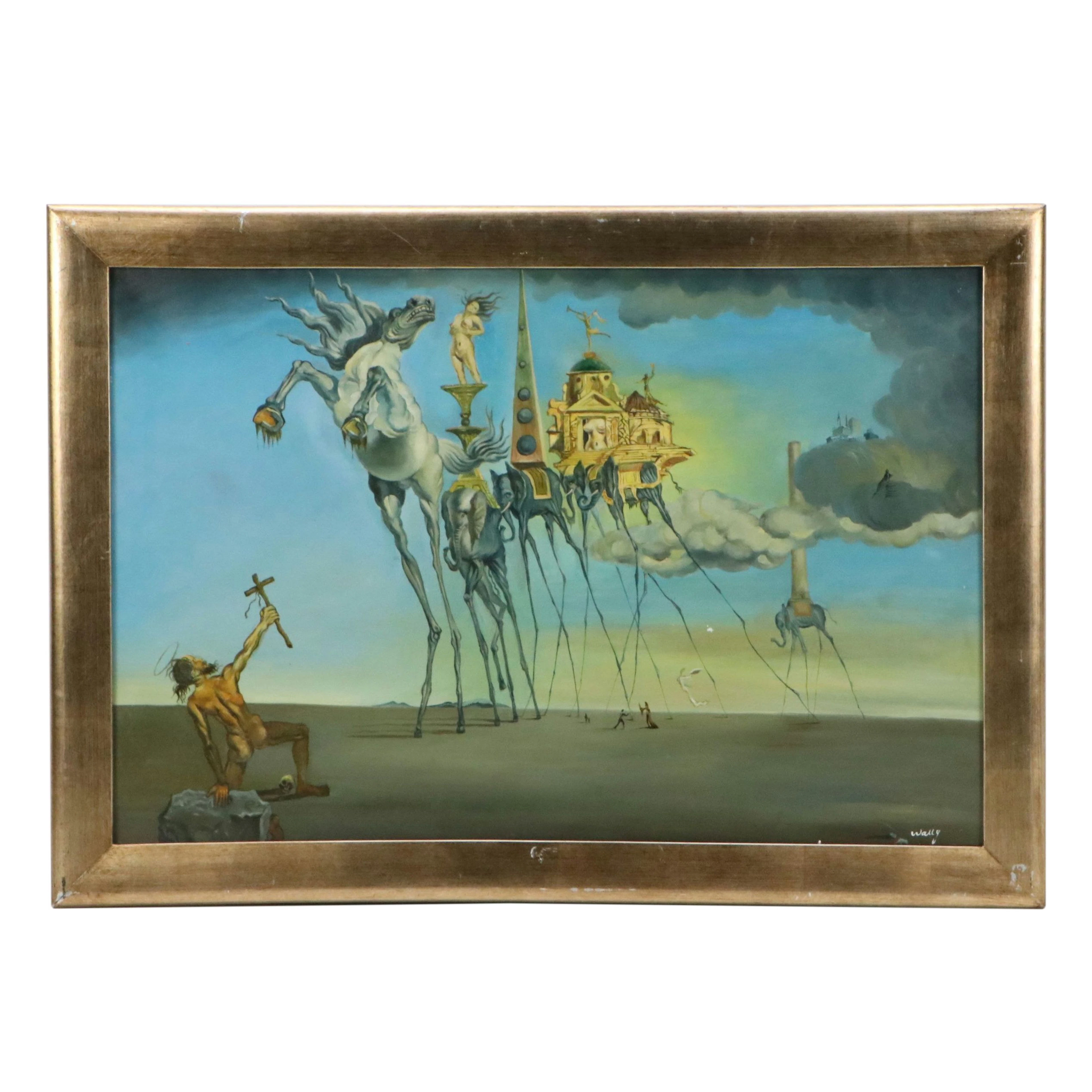 Copy Acrylic Painting After Salvador Dalí "The Temptation of St. Anthony"