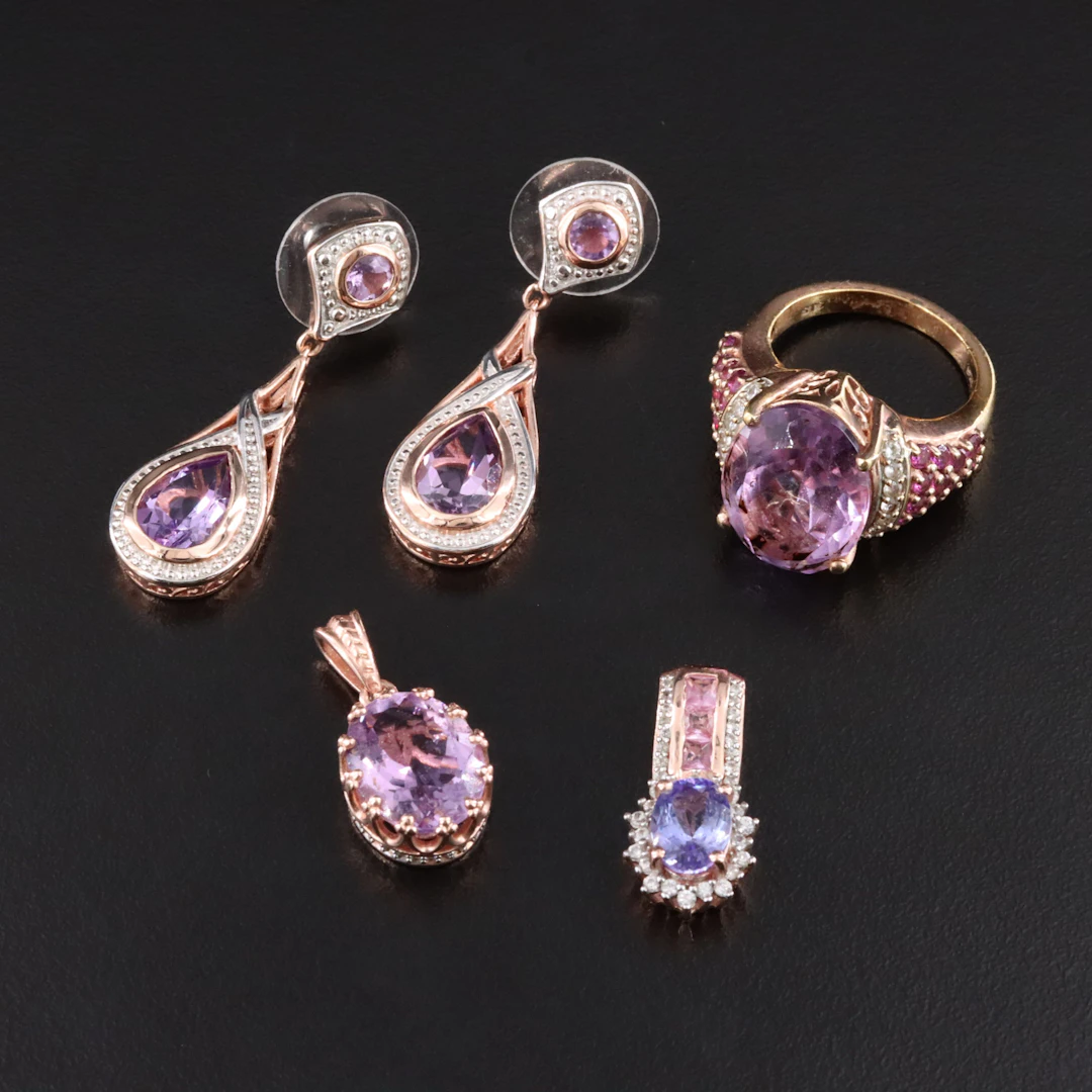 Sterling Gemstone Earrings, Ring, and Pendants Including Amethyst