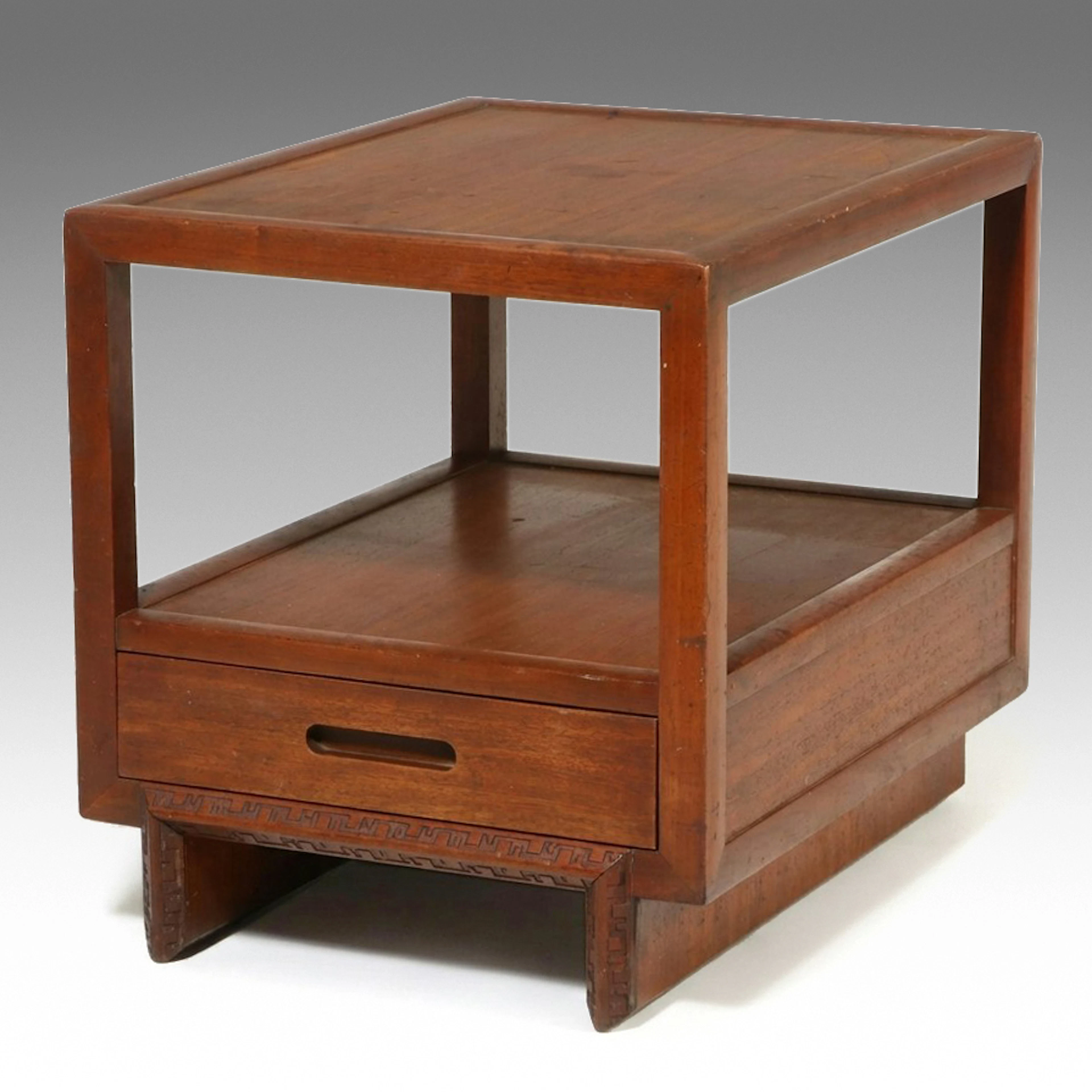 Frank Lloyd Wright for Henredon Walnut Cube Shaped Two-Tier End Table