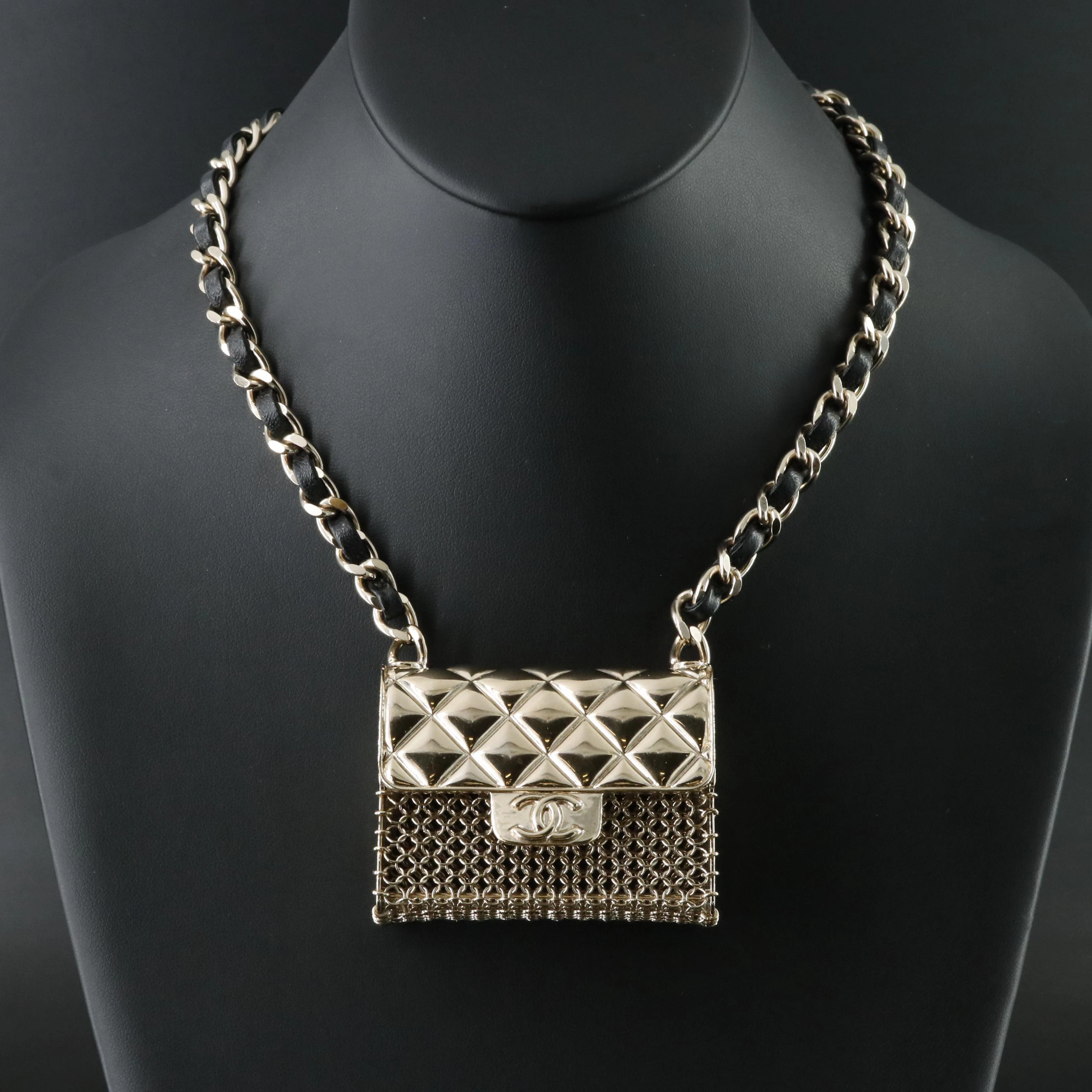 Chanel CC Mesh and Leather Quilted Handbag Necklace