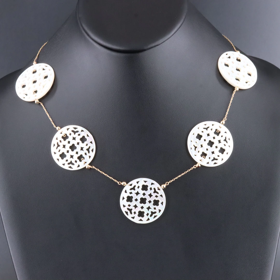 14K Carved Mother-of-Pearl Station Necklace