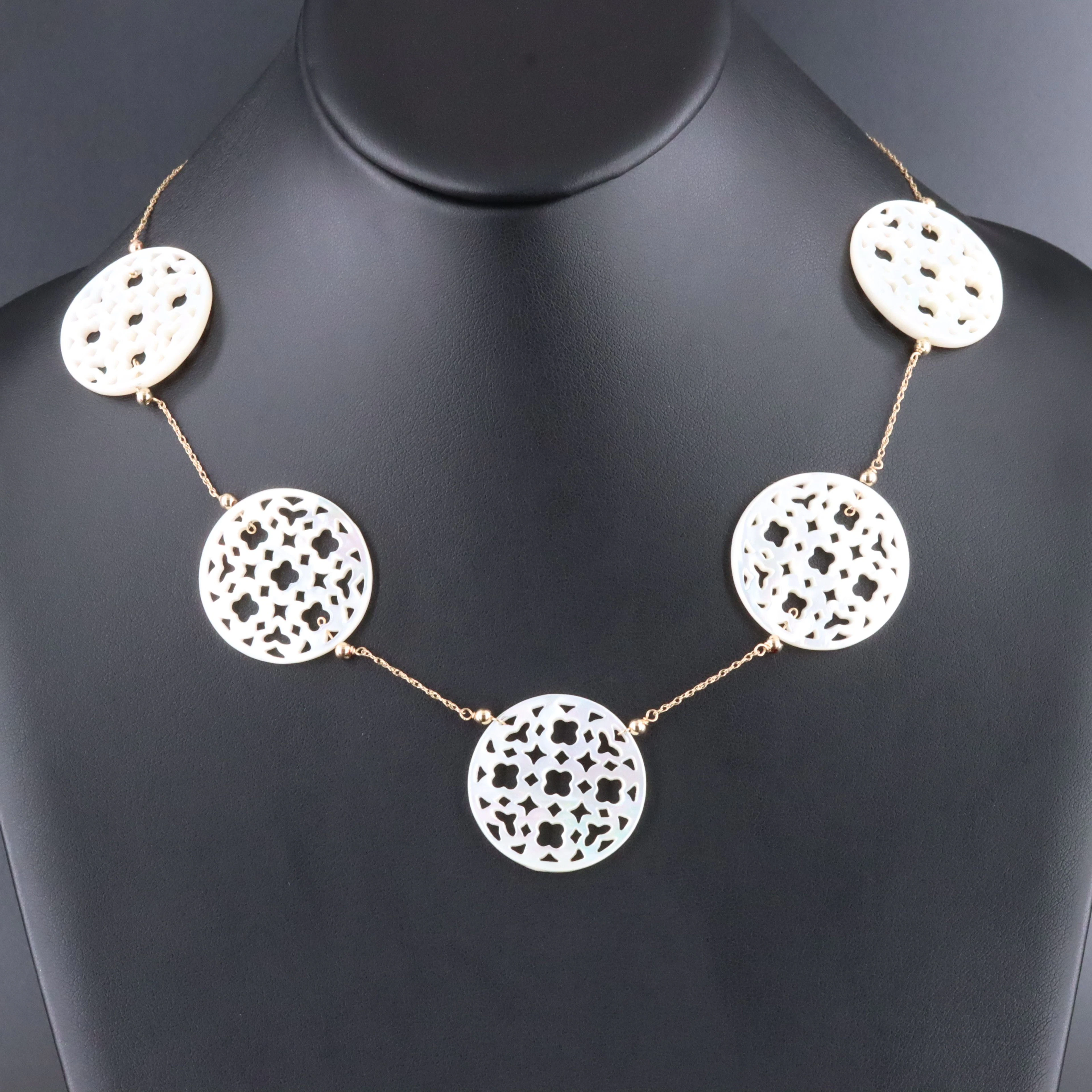 14K Carved Mother-of-Pearl Station Necklace