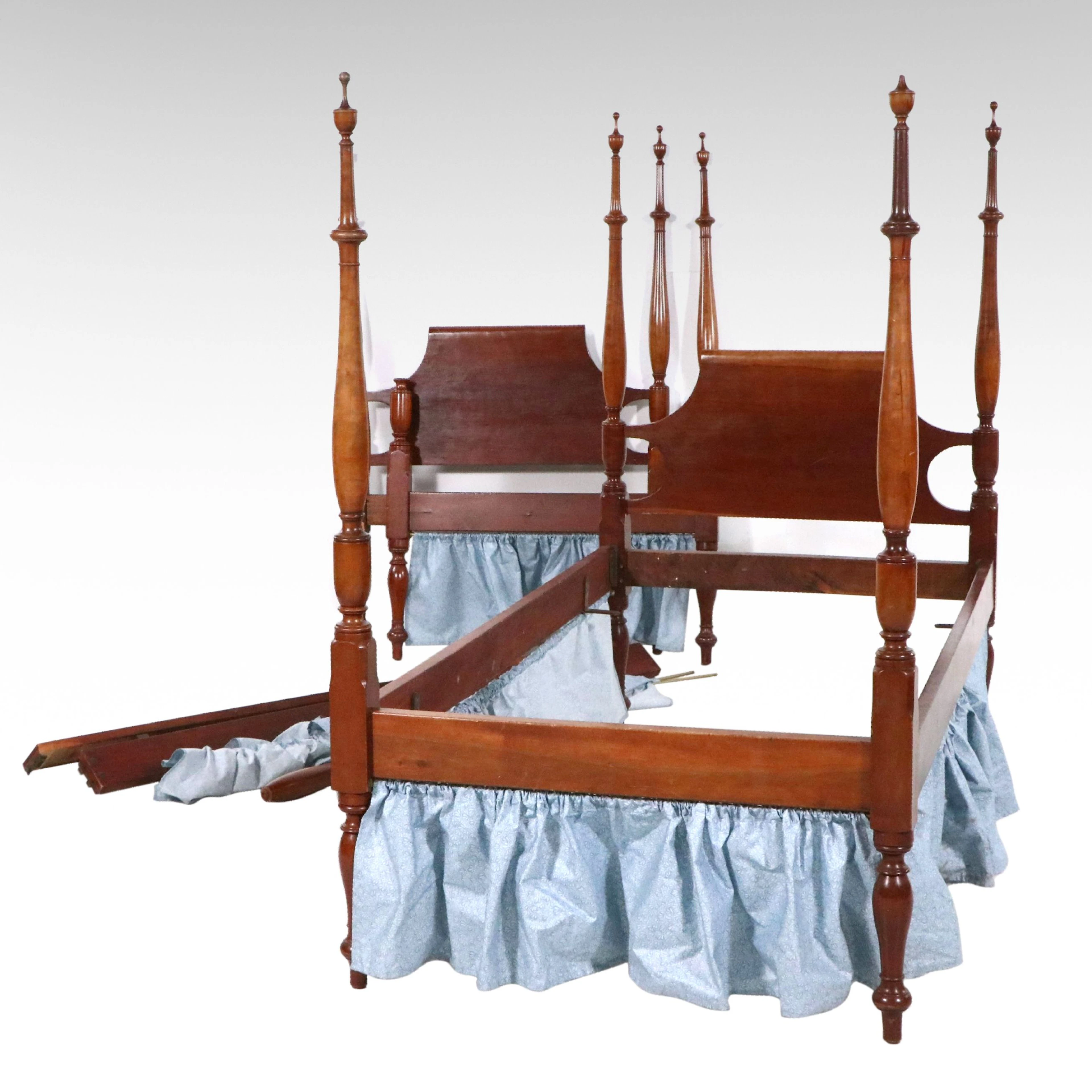 Pair of Federal Style Cherry Four-Poster Twin Beds, Early 20th Century