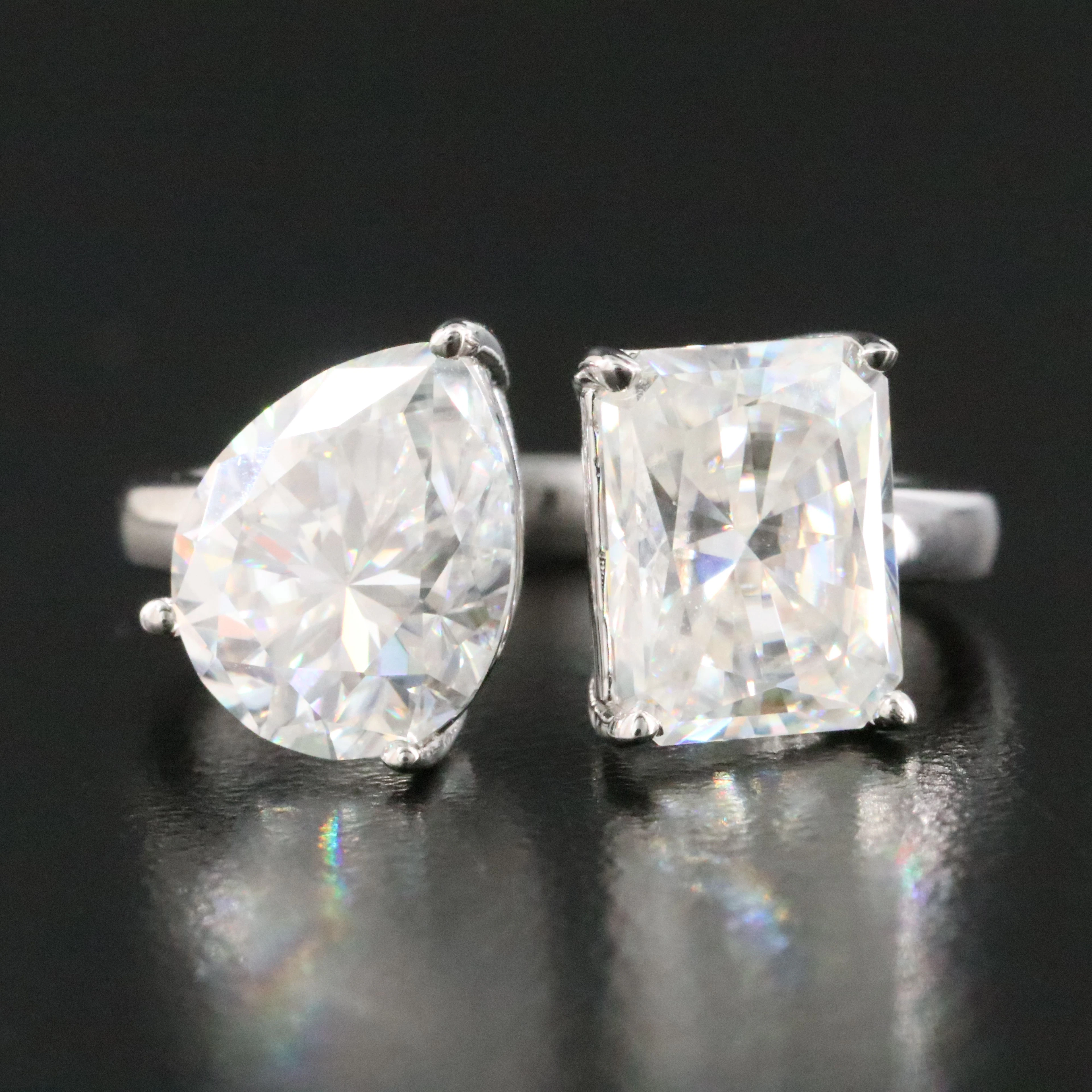 Sterling Two Stone Moissanite Ring