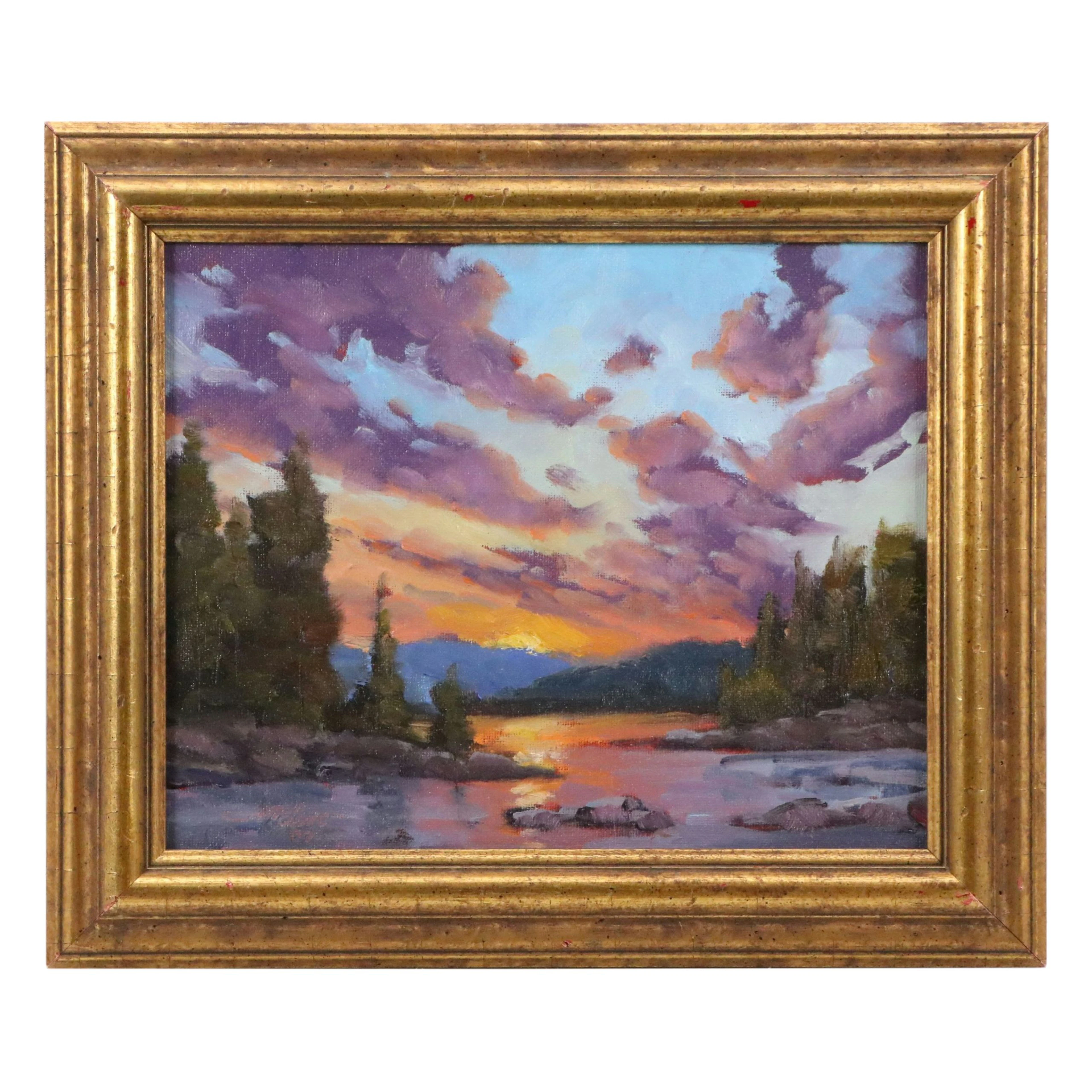 Jeff Love Sunset Landscape Oil Painting "Dusk Tide," 2024
