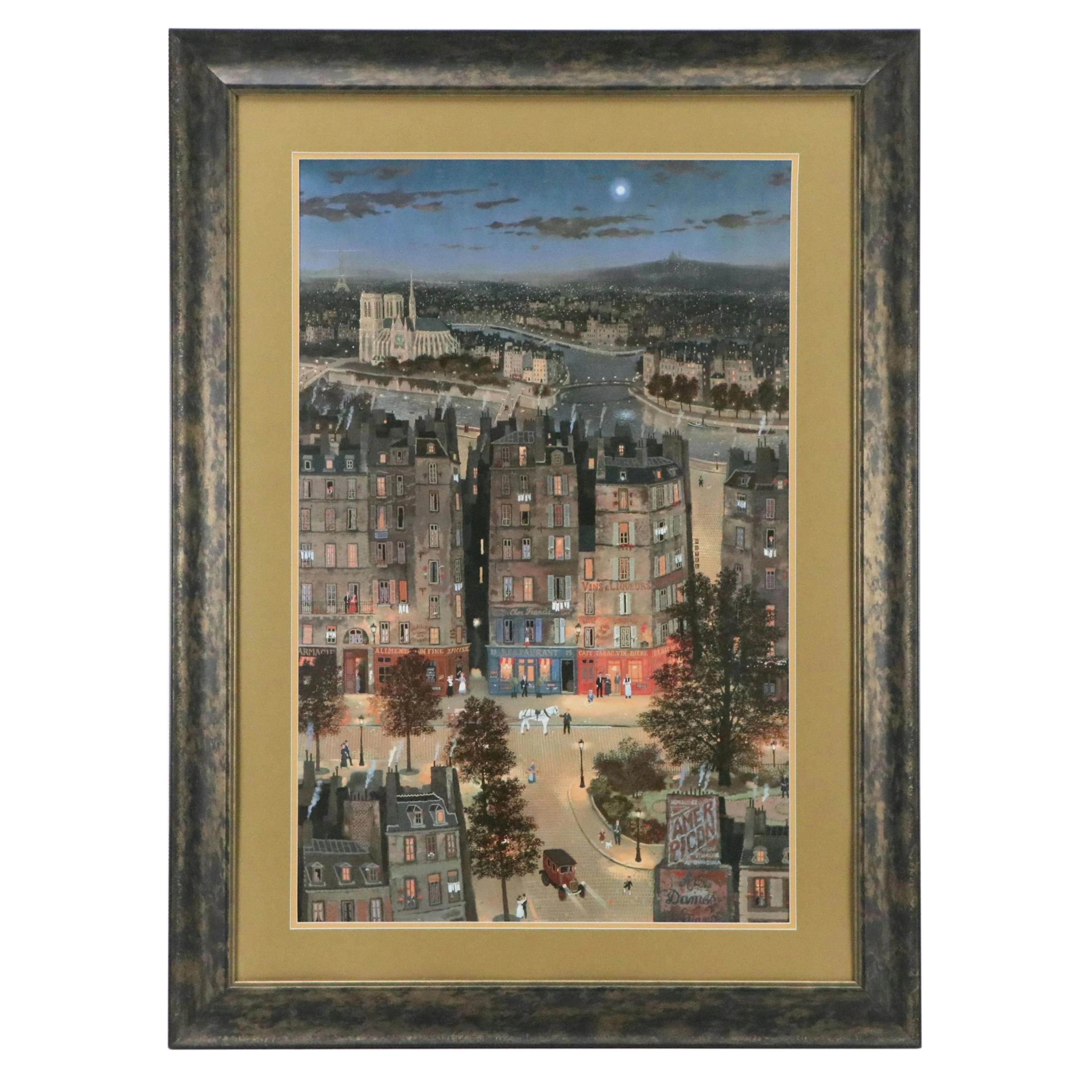 After Michel Delacroix Offset Lithograph "Paris la Nuit"