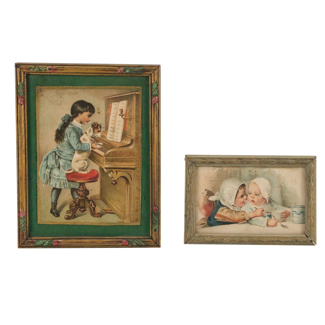 Color Lithographs of Condensed Milk Advertisement and Girl with Dog
