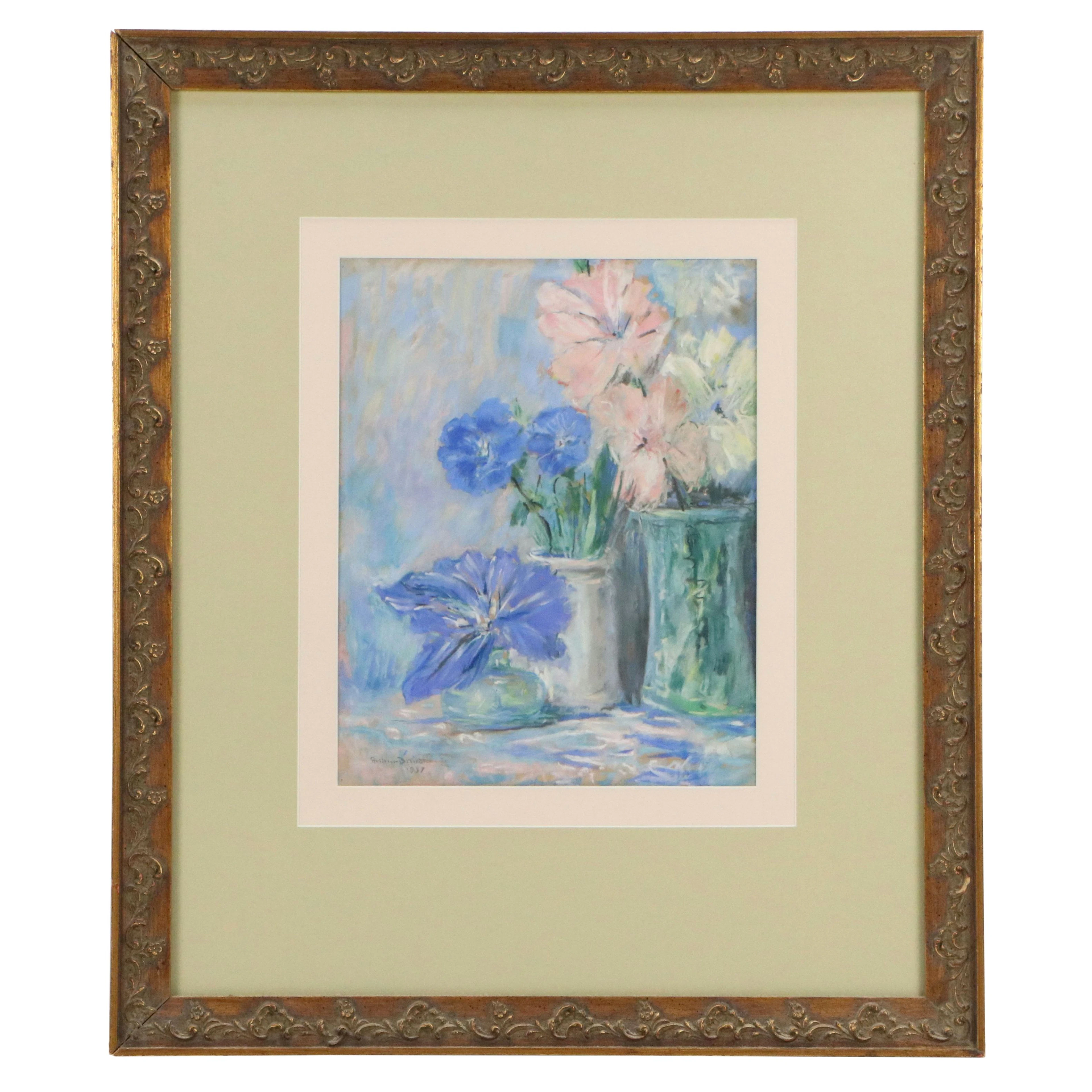 Arthur B. Wilder Stylized Pastel Drawing of Floral Still Life, 1937