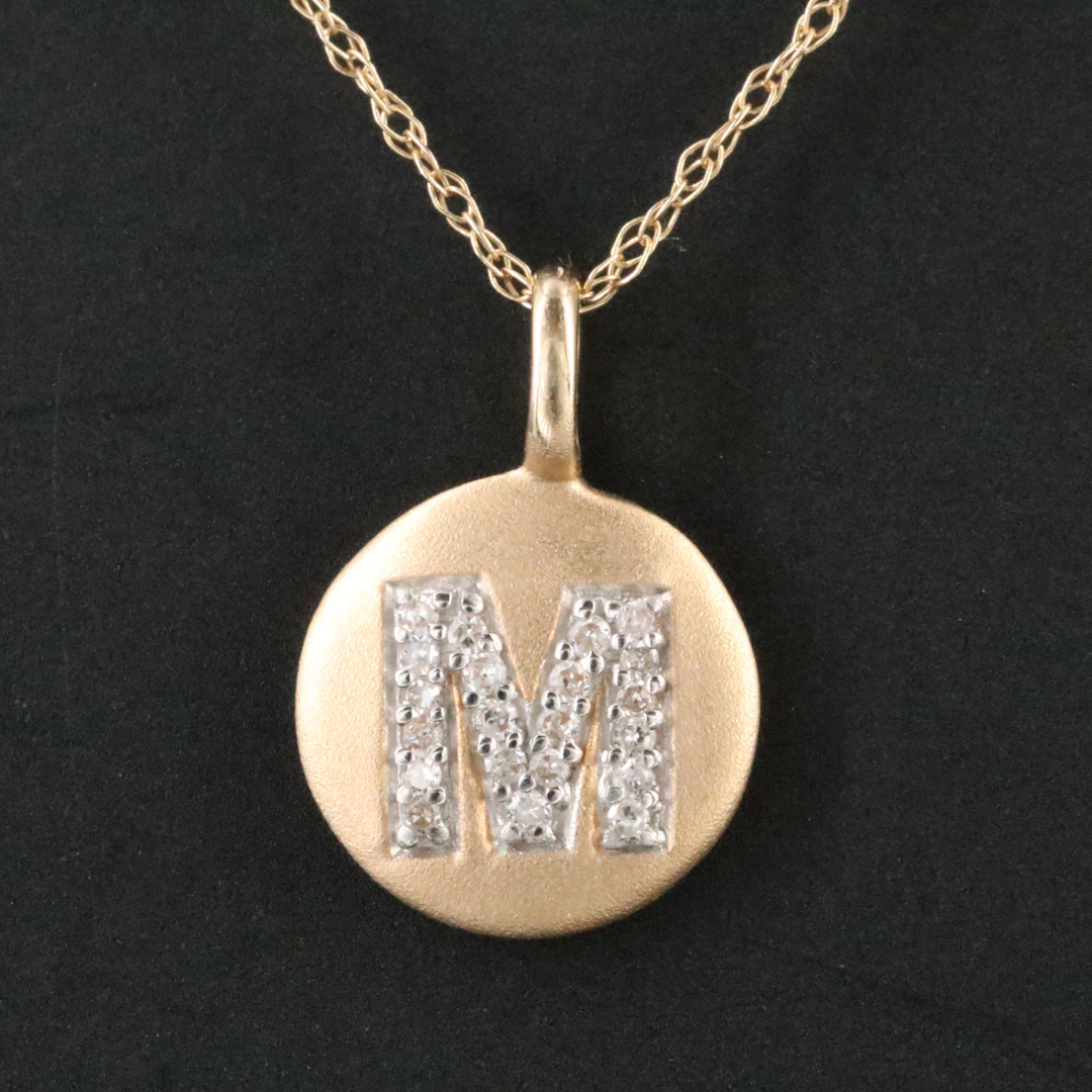 14K 0.05 CTW Diamond " M " Initial Pendant Necklace