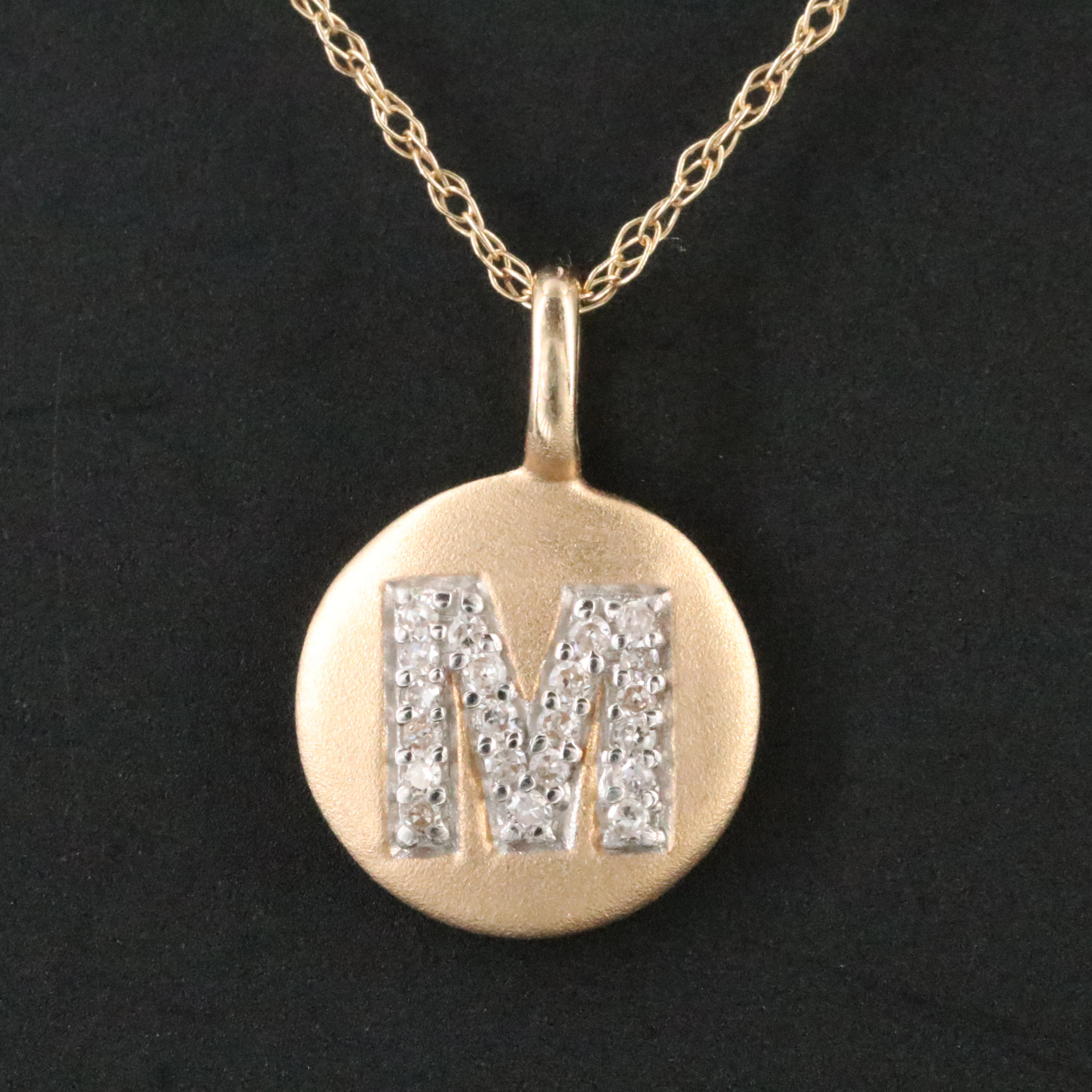 14K 0.05 CTW Diamond " M " Initial Pendant Necklace