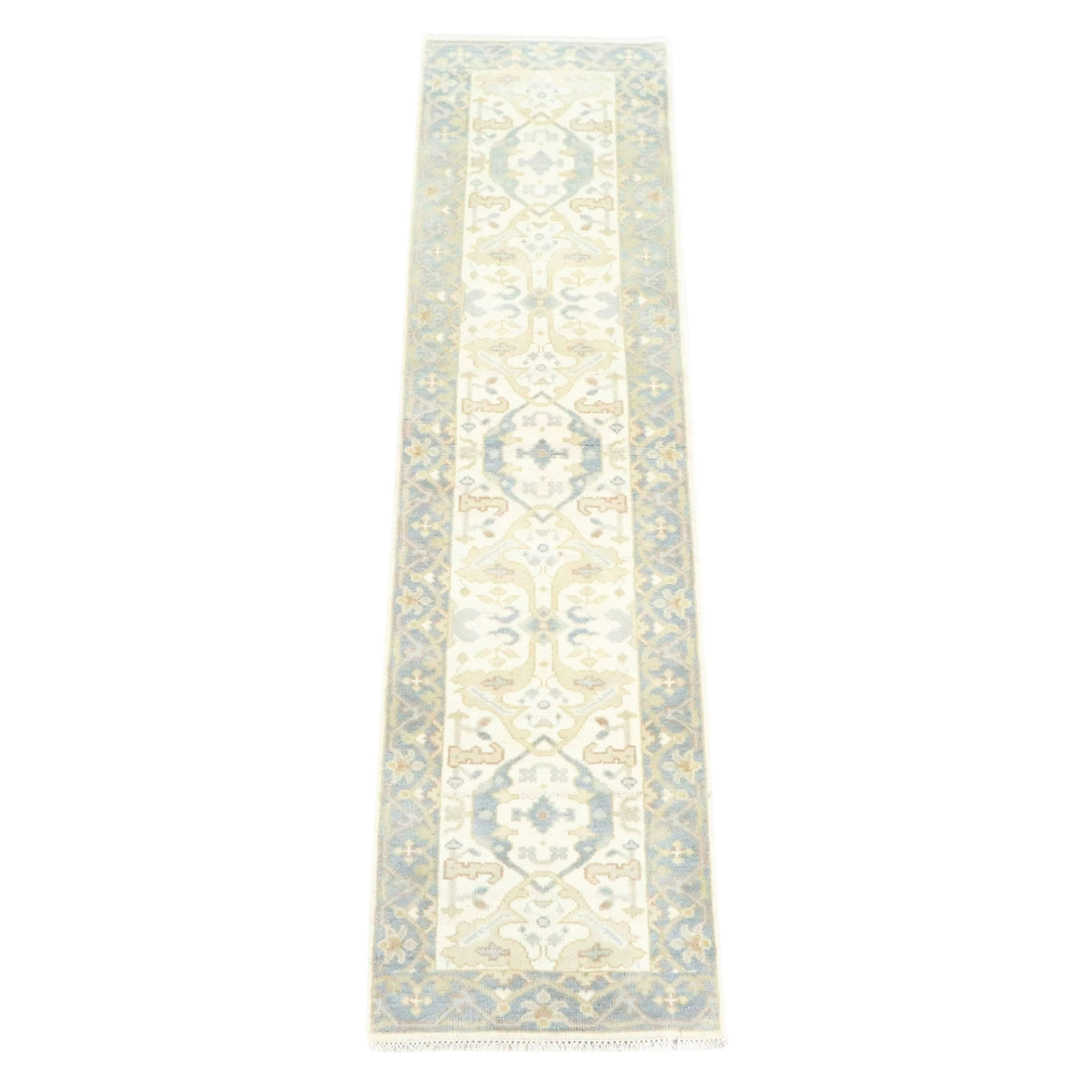 2'7 x 10' Hand-Knotted Indo-Turkish Oushak Carpet Runner