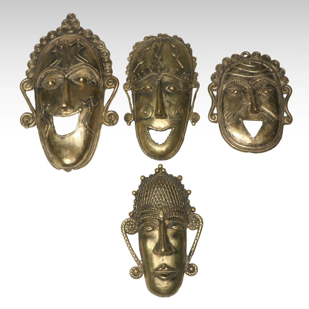 Indian Bastar Region Style Brass Wall Hanging Masks