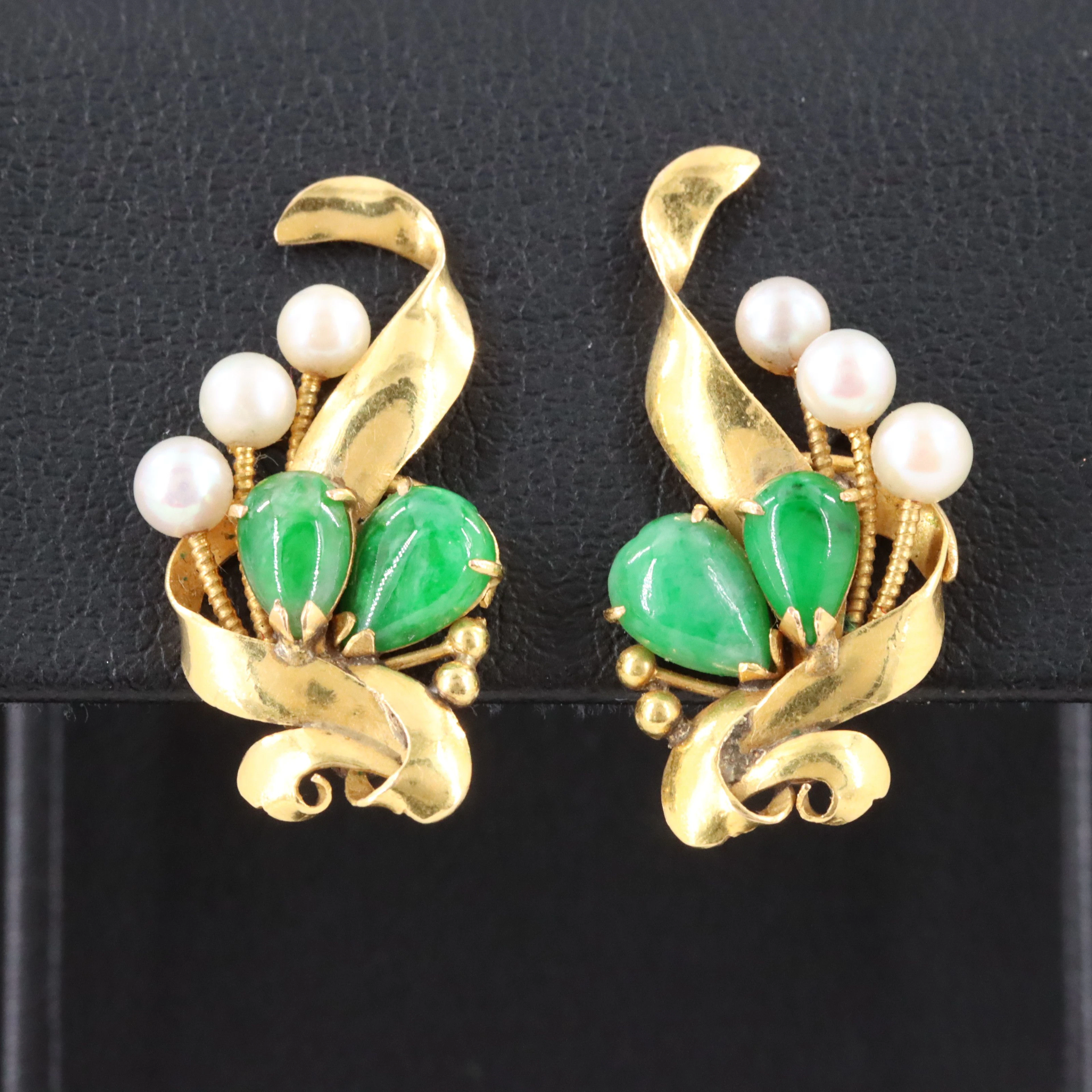 18K Emerald and Pearl Earrings