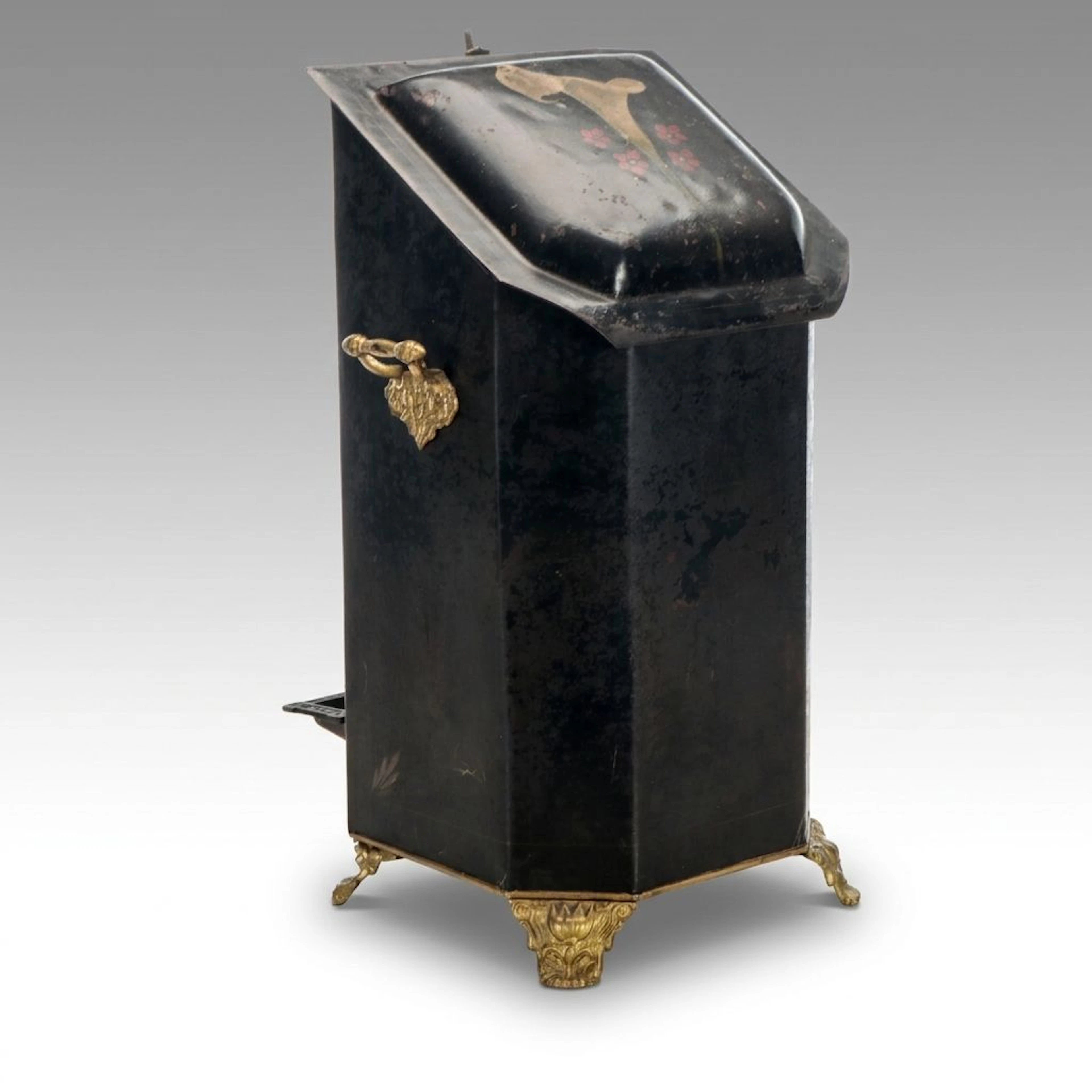 Victorian Toleware Coal Scuttle with Tongs, Antique