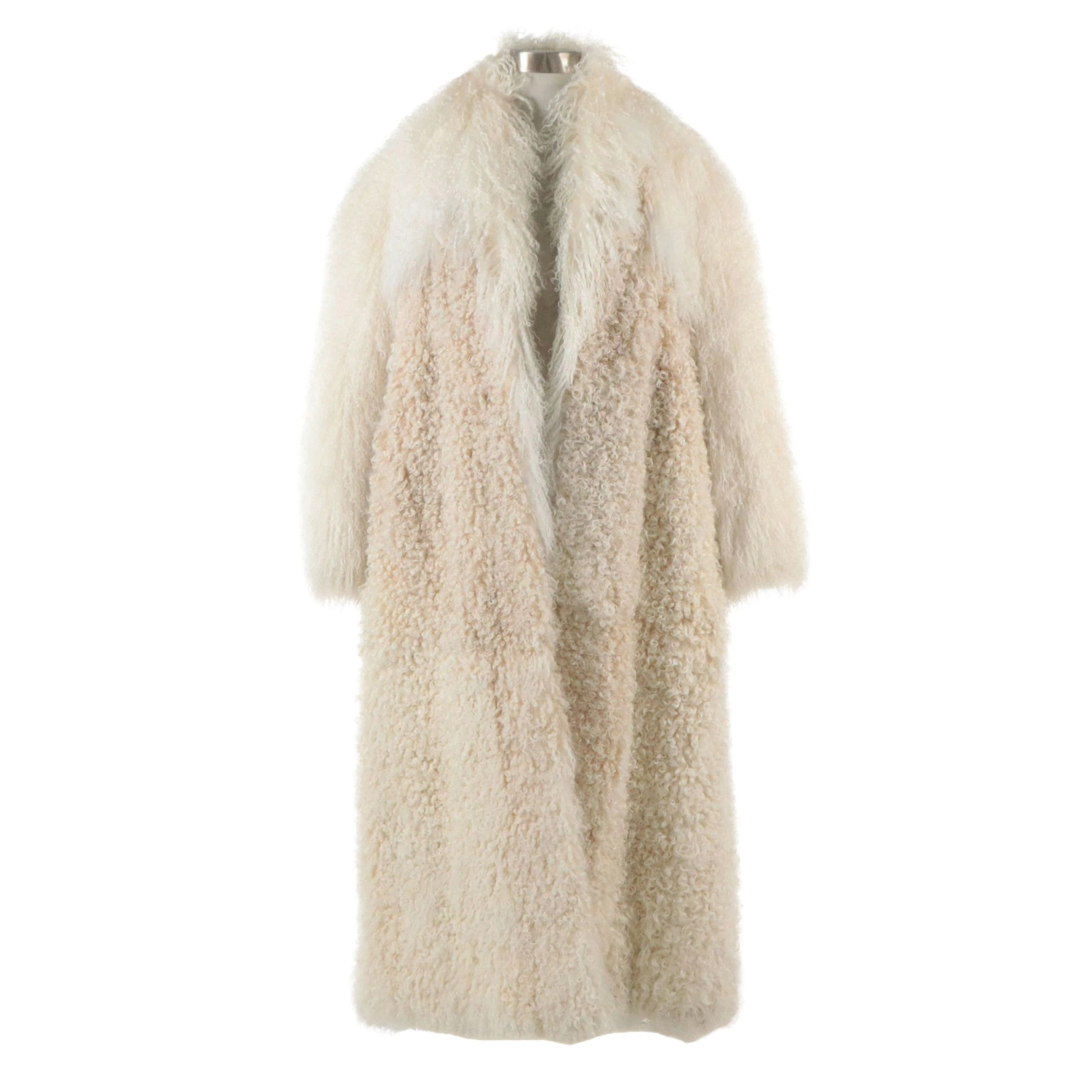 White Curly Lamb and Mongolian Lamb Fur Full Length Coat