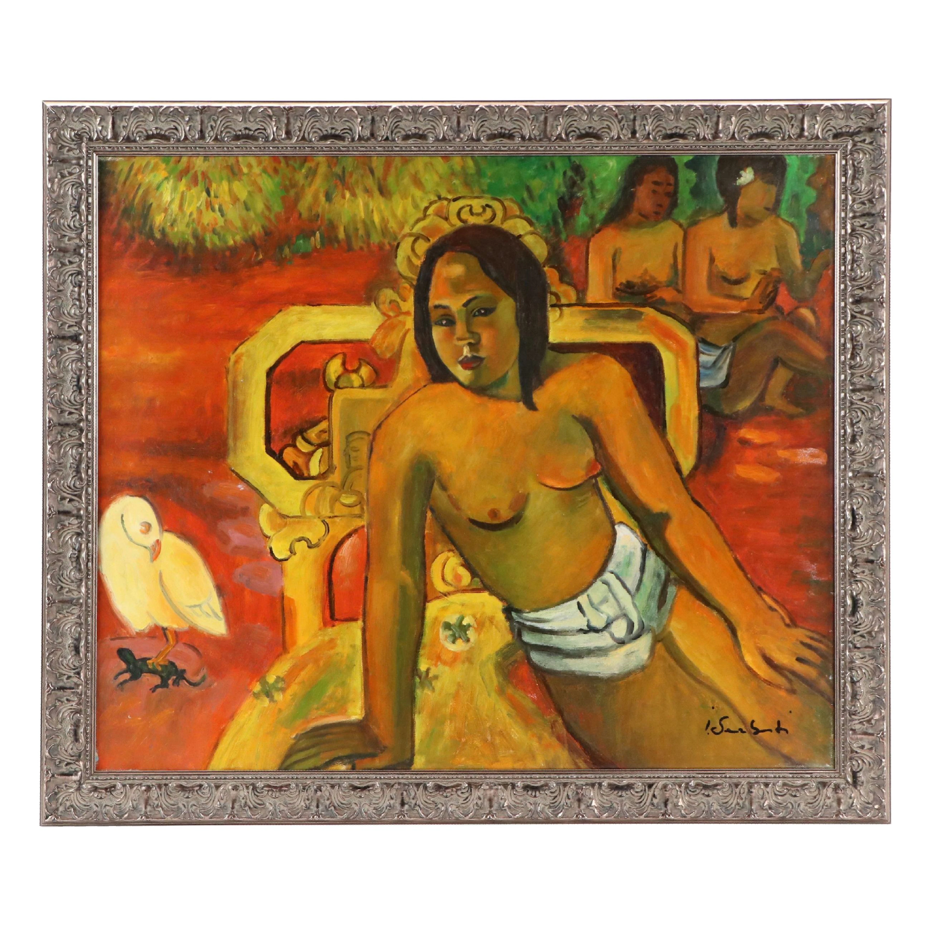 Acrylic Painting After Paul Gauguin "Vairumati," 21st Century