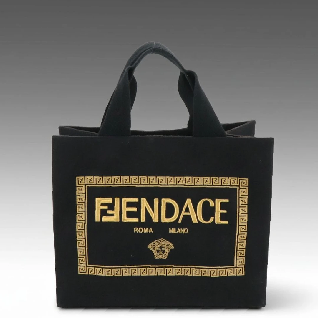 Fendi x Versace Fendace Embroidered Canvas Tote Bag 8BH395